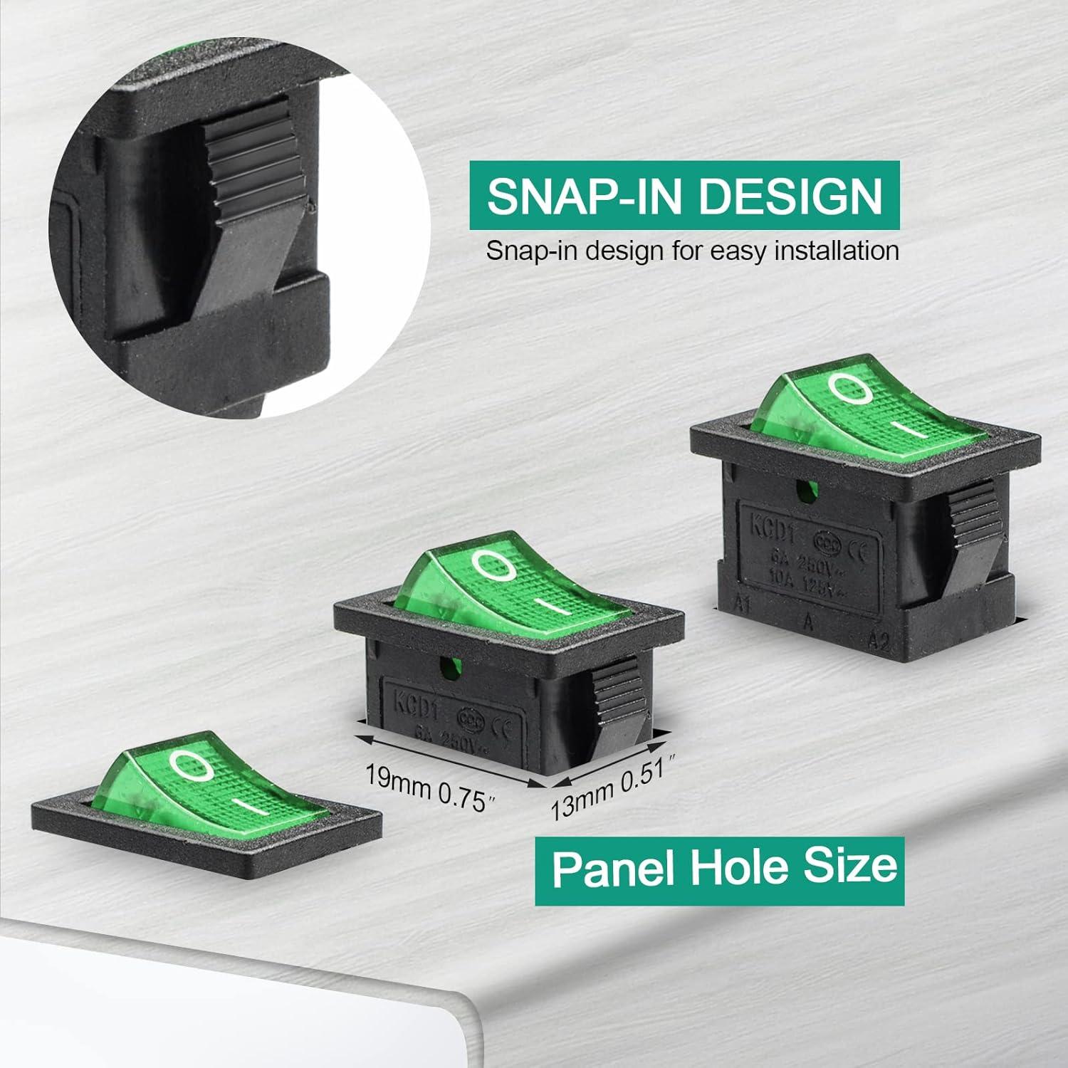 Interruptor de Palanca QTEATAK KCD1 3 Pines LED Verde 20A