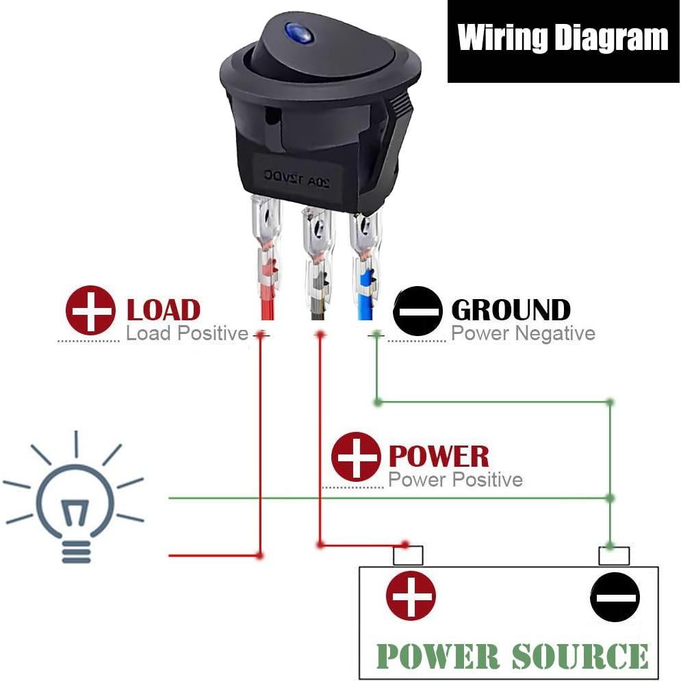 10 Interruptores Rocker Redondos 12V QOFOWIN SPST 3 Pin Azul