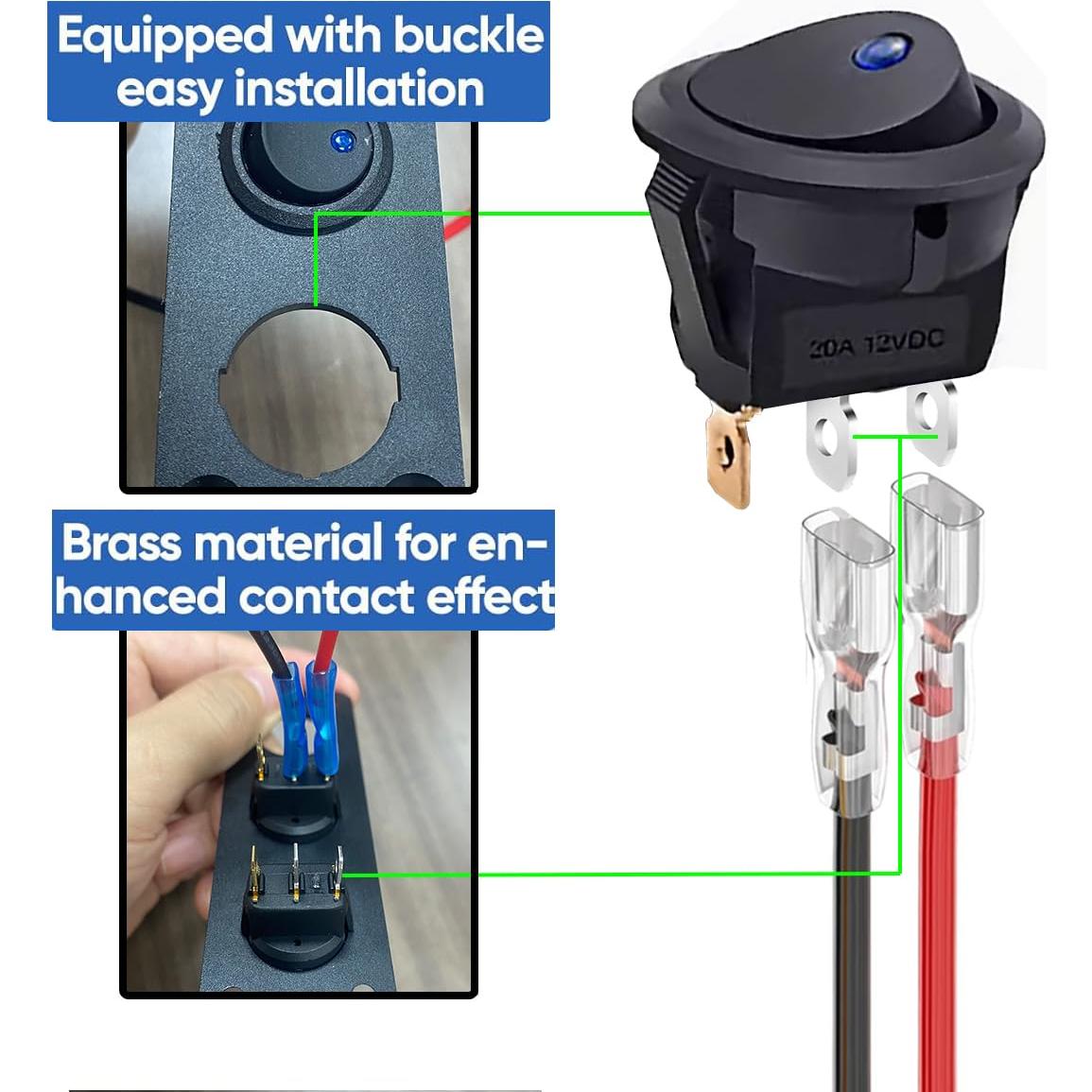10 Interruptores Rocker Redondos 12V QOFOWIN SPST 3 Pin Azul