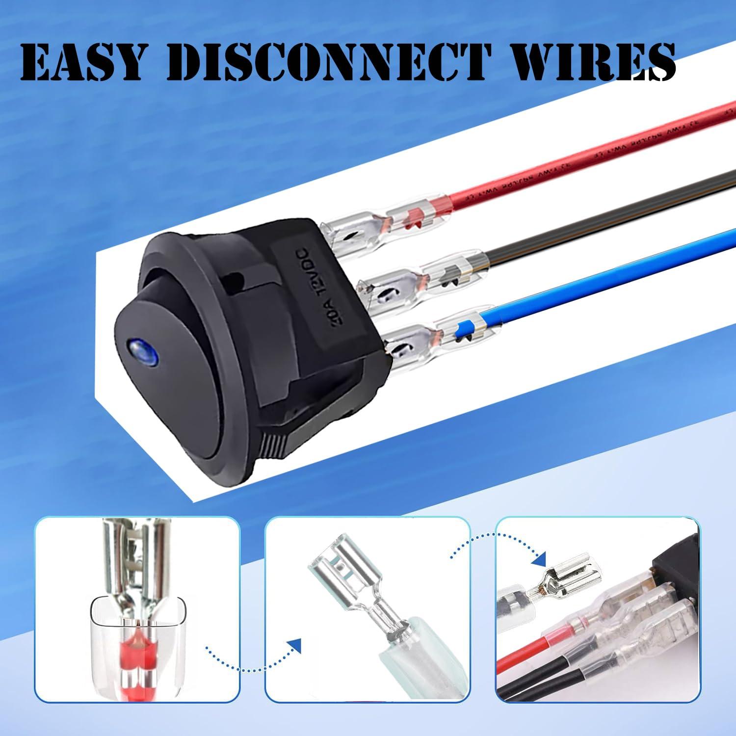 10 Interruptores Rocker Redondos 12V QOFOWIN SPST 3 Pin Azul