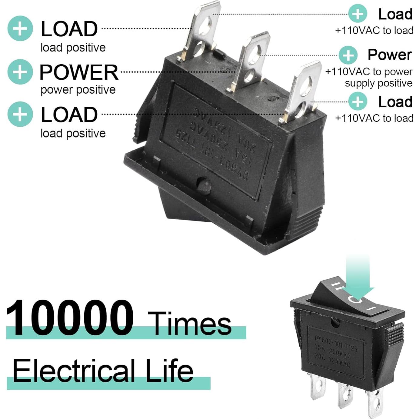Interruptor Rocker QTEATAK 3 Posiciones ON/OFF 15A 250V
