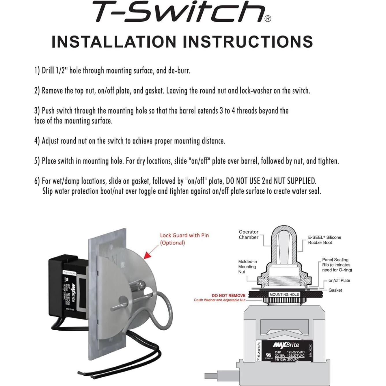 Interruptor de palanca MaxBrite 20A 125/277V 2 HP impermeable