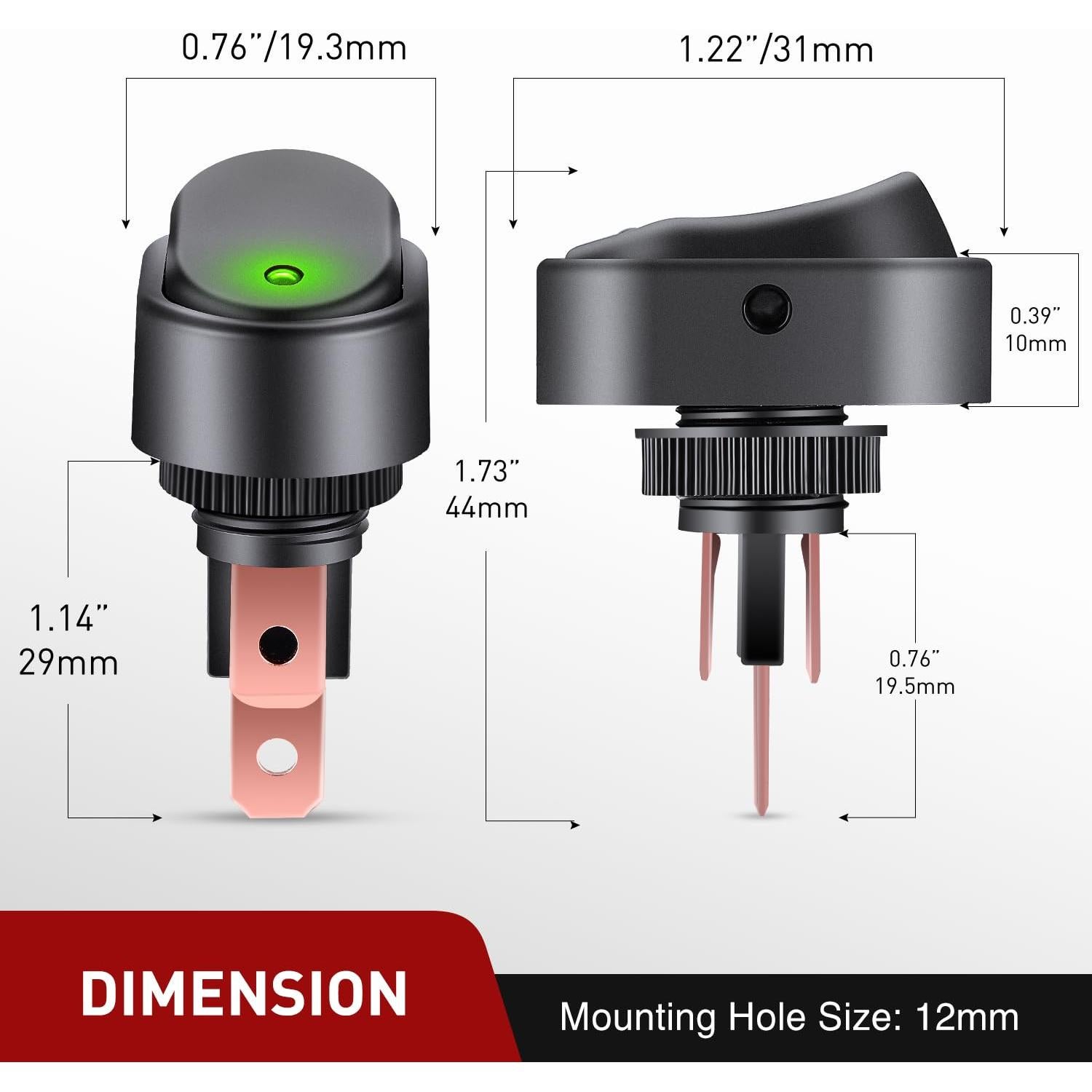 Interruptor Rocker LED Nilight 5Pcs 12V Verde 30A SPST