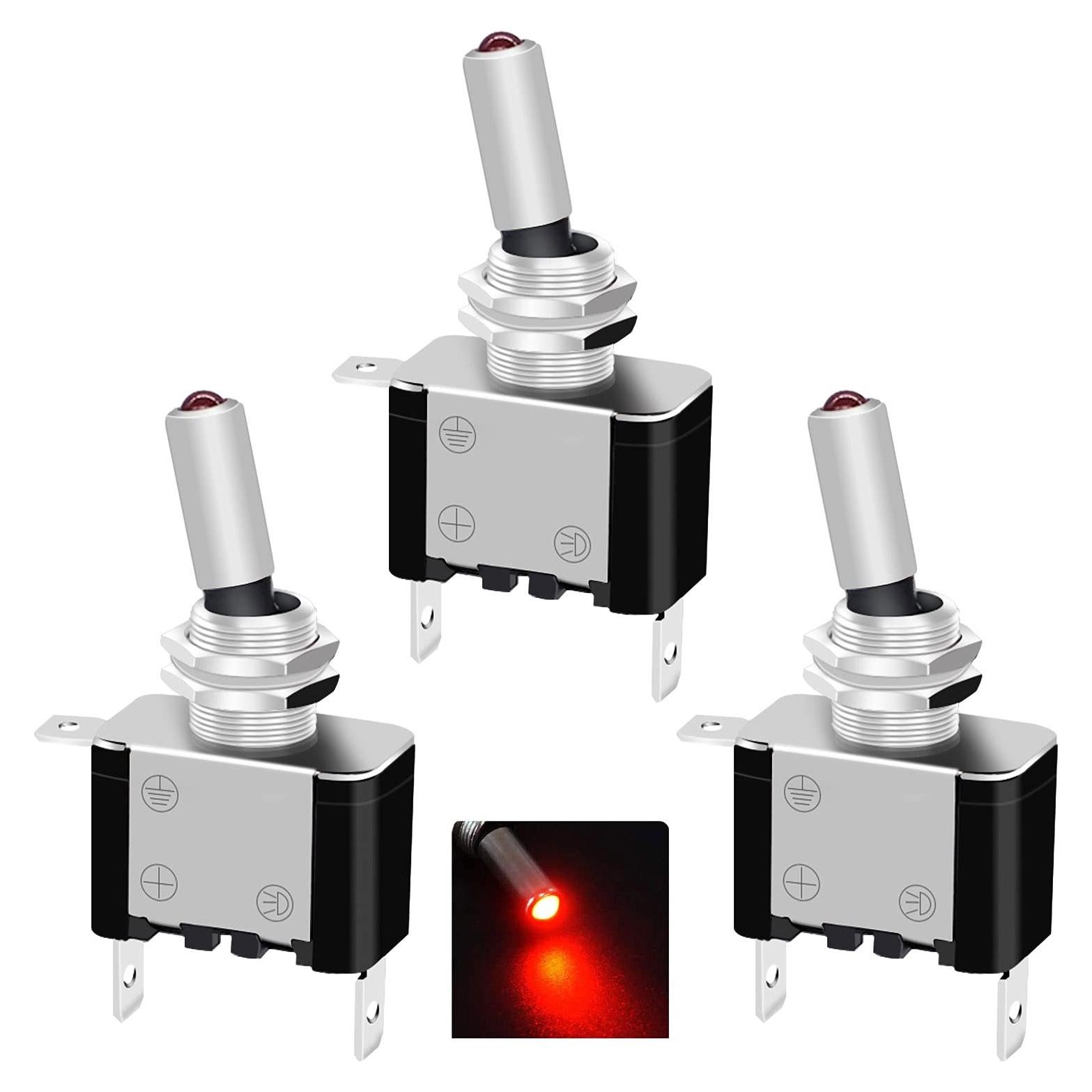 Interruptor de Palanca Iluminado Twidec 12V 20A Rojo 3 Pcs