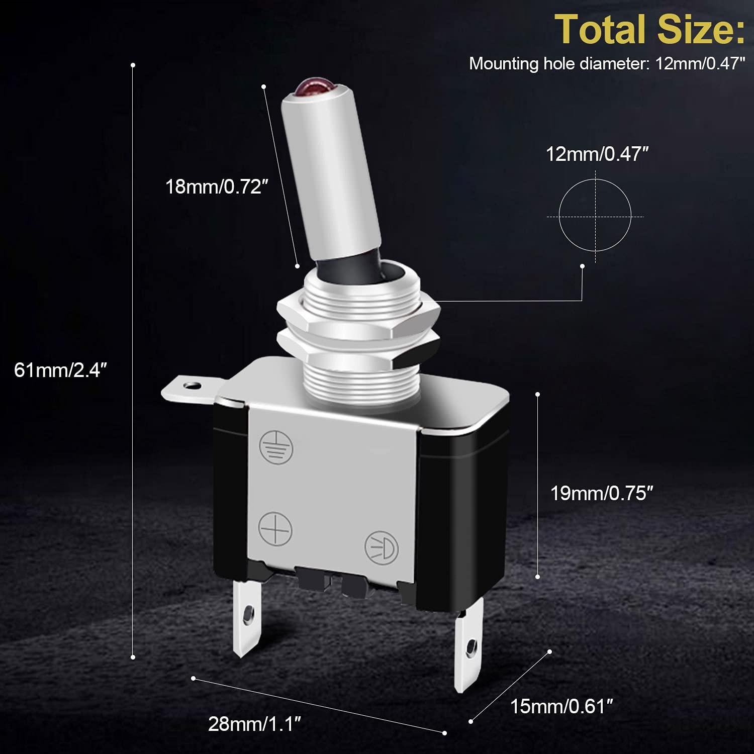 Interruptor de Palanca Iluminado Twidec 12V 20A Rojo 3 Pcs