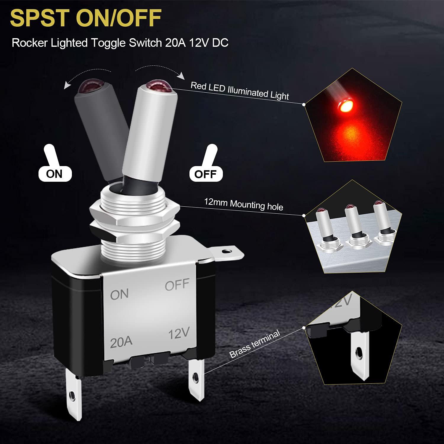 Interruptor de Palanca Iluminado Twidec 12V 20A Rojo 3 Pcs