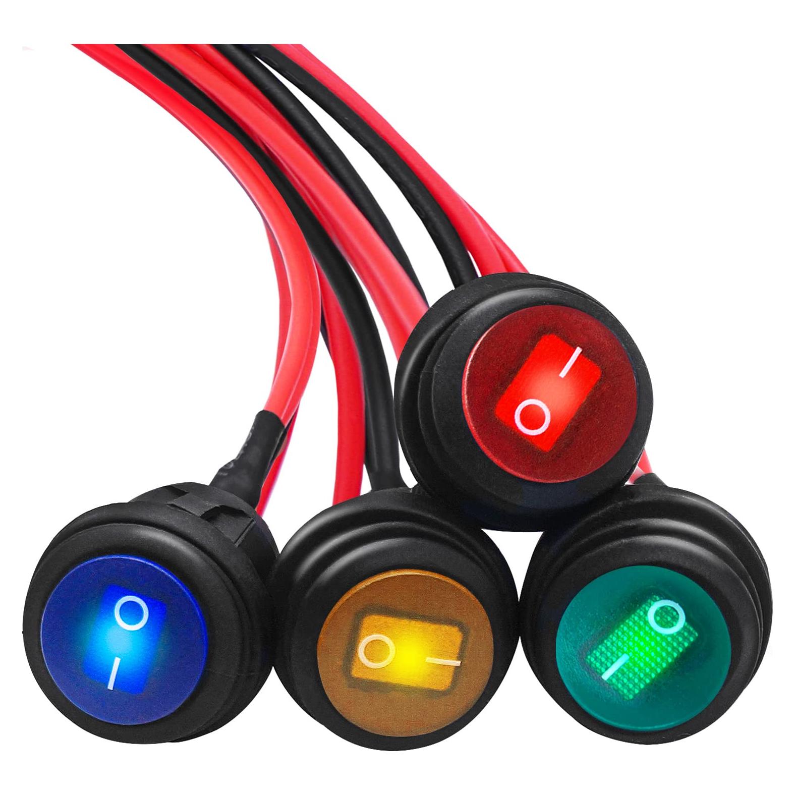 Interruptor Basculante Redondo Impermeable Mankk KCD1-8-101NW 12V 20A