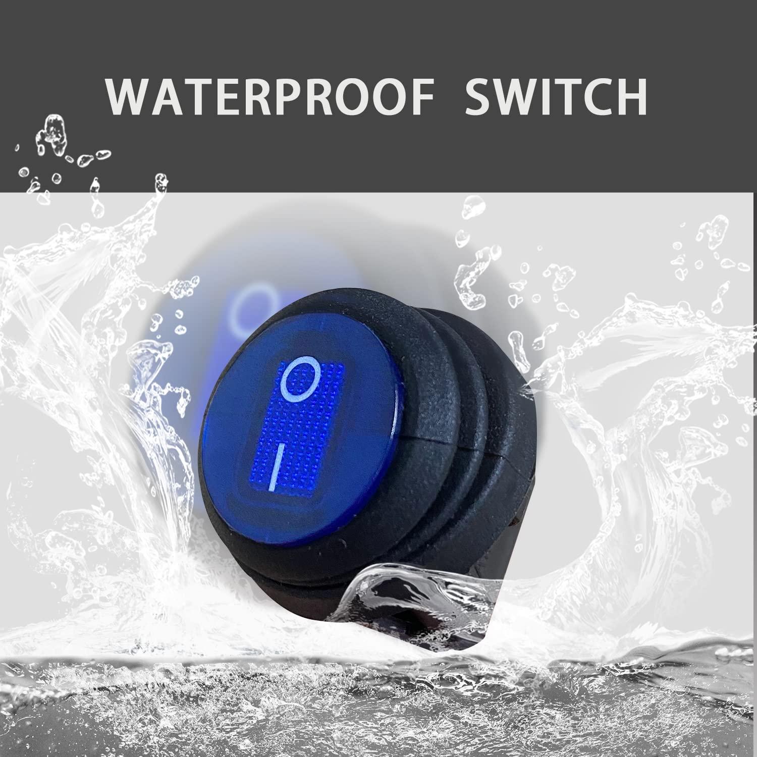 Interruptor Basculante Redondo Impermeable Mankk KCD1-8-101NW 12V 20A