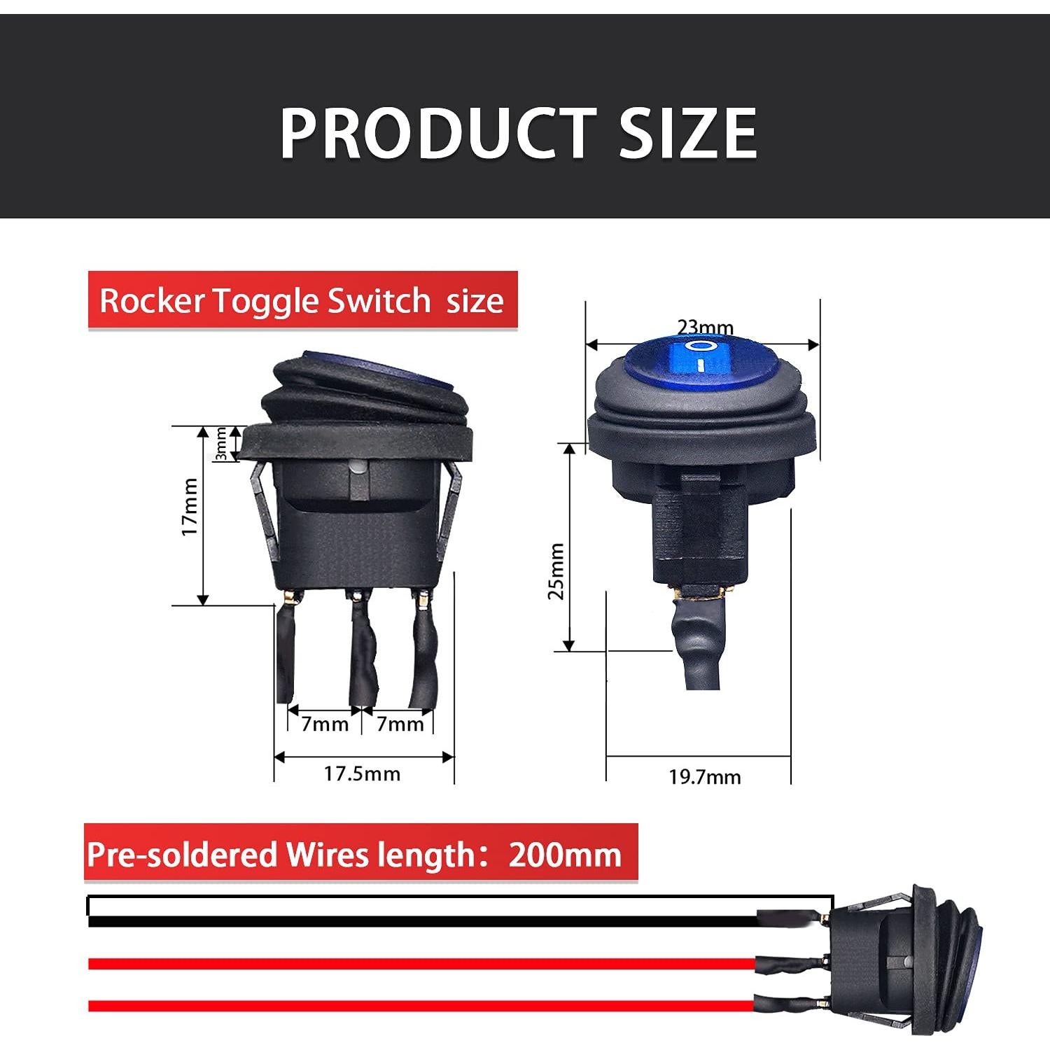 Interruptor Basculante Redondo Impermeable Mankk KCD1-8-101NW 12V 20A