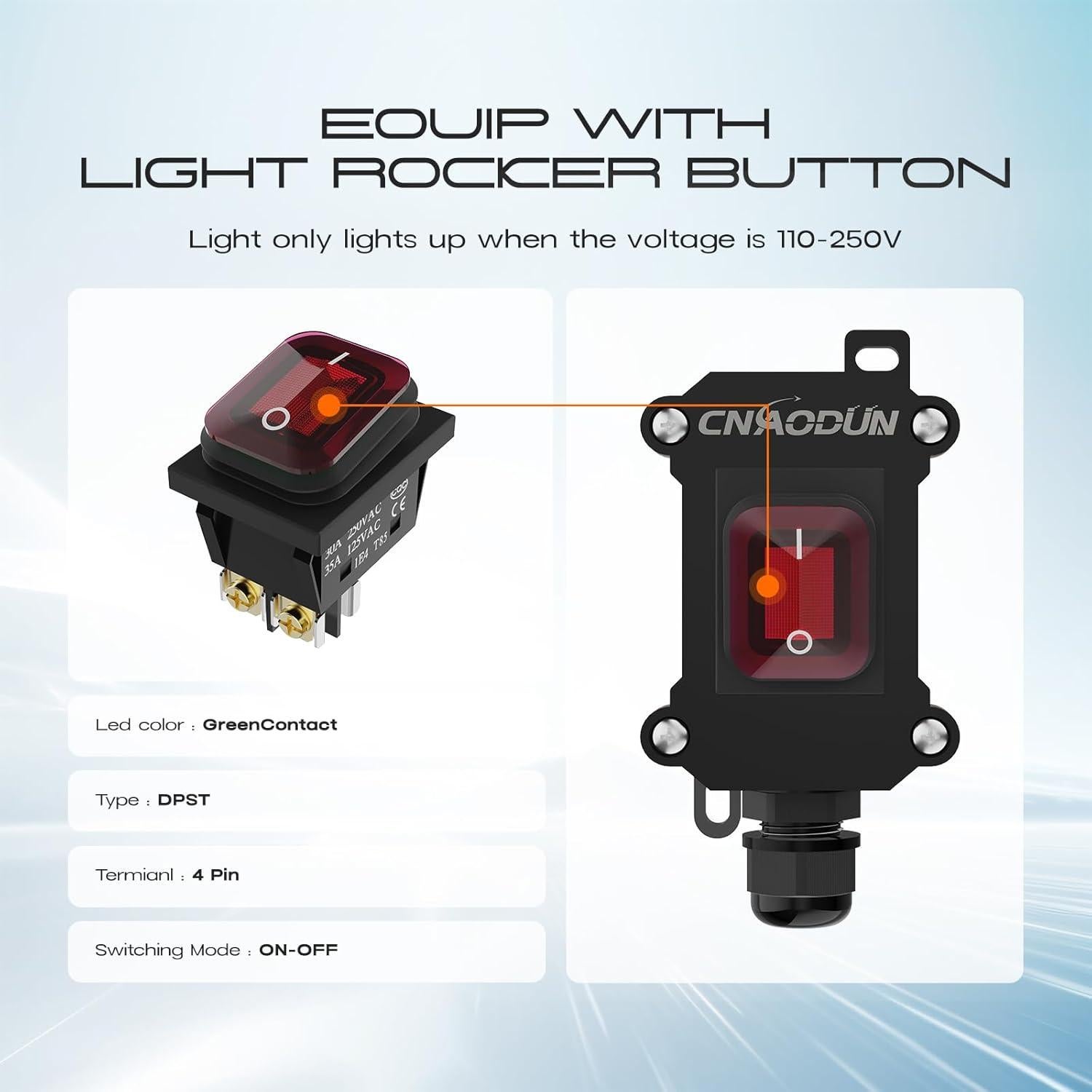 Interruptor de línea impermeable 20A 125V CNAODUN rojo