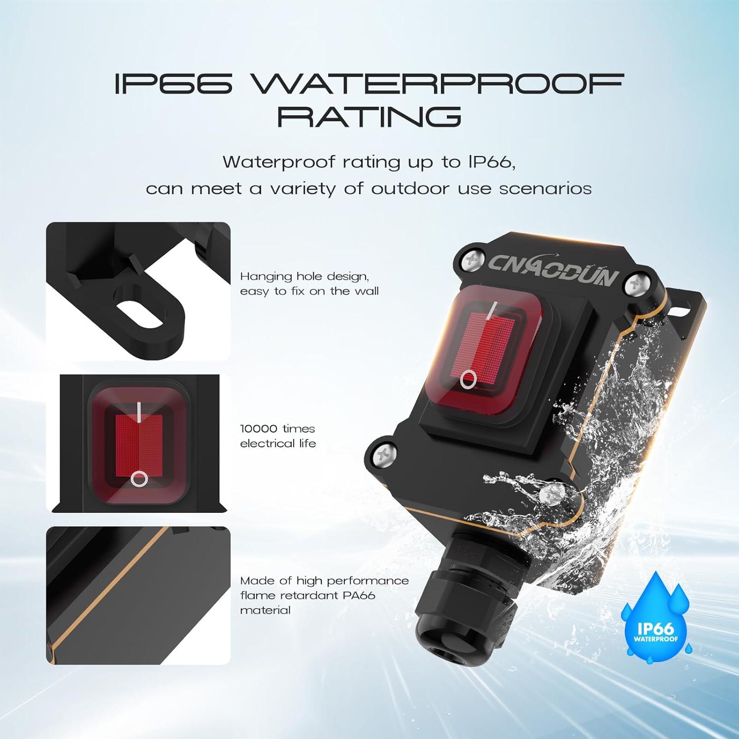 Interruptor de línea impermeable 20A 125V CNAODUN rojo