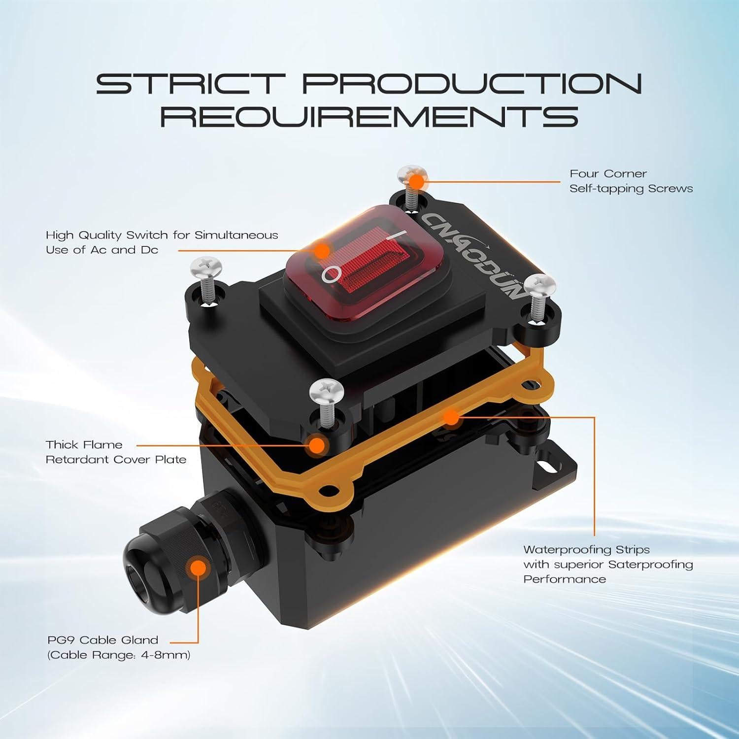 Interruptor de línea impermeable 20A 125V CNAODUN rojo