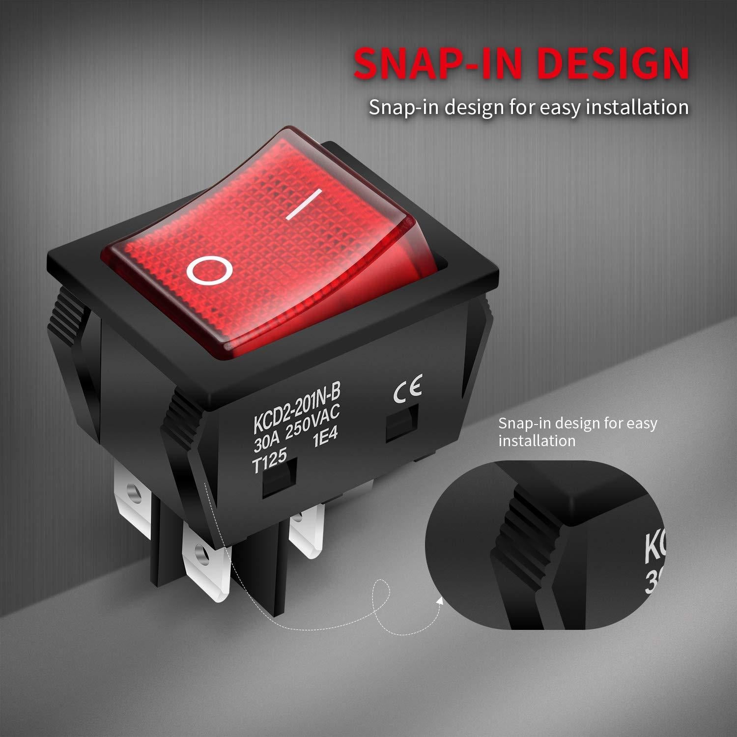 Interruptor Rocker DPST 30A DaierTek KCD2 Rojo 110-250V