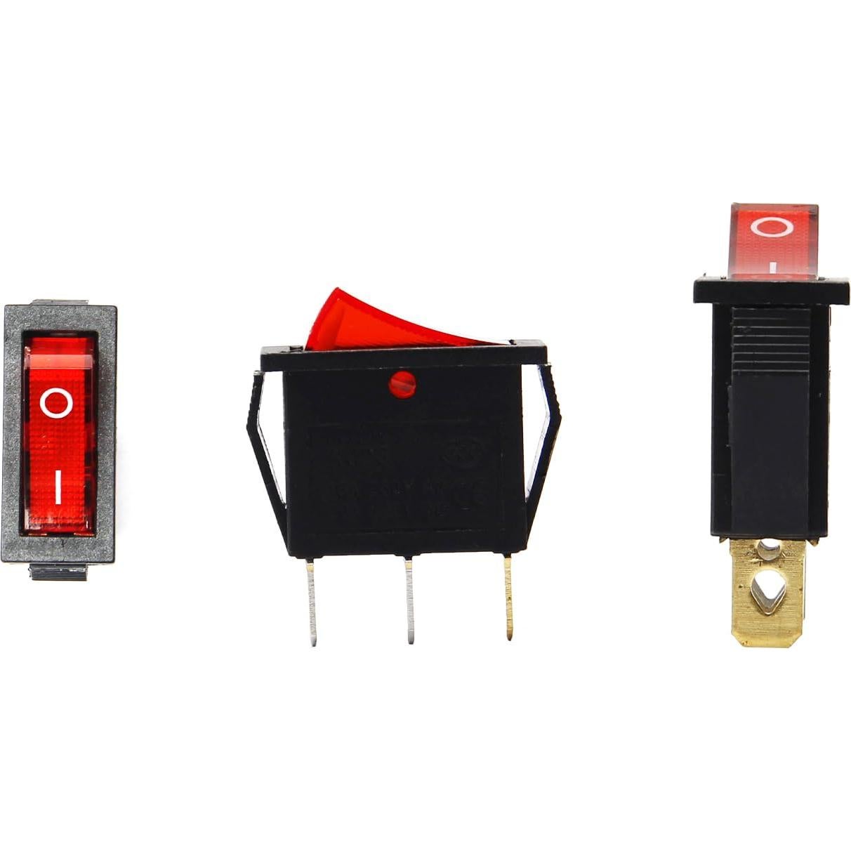 5 Pcs Interruptor Rocker On/Off 3 Pines 12V 250V 15A Rojo