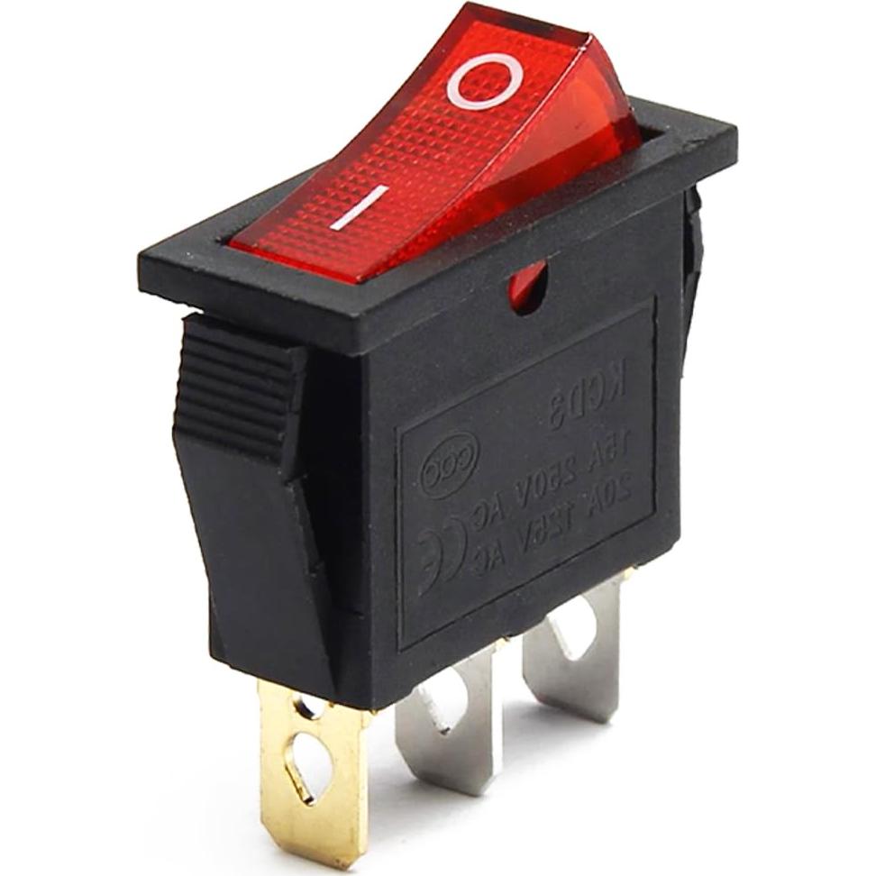 5 Pcs Interruptor Rocker On/Off 3 Pines 12V 250V 15A Rojo