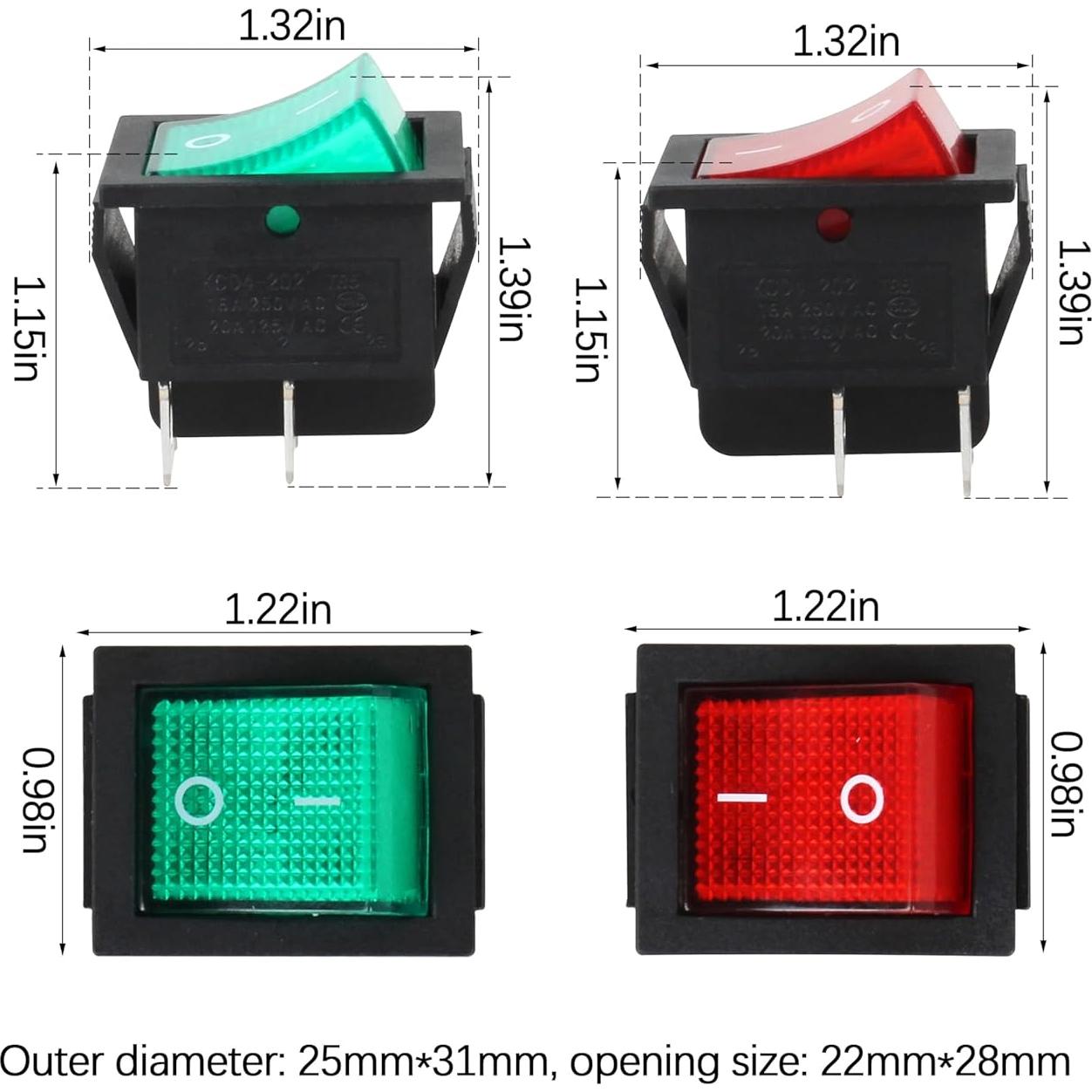 Interruptor Rocker DPST 30A 250V HNF KCD4 4 Pines ON Off