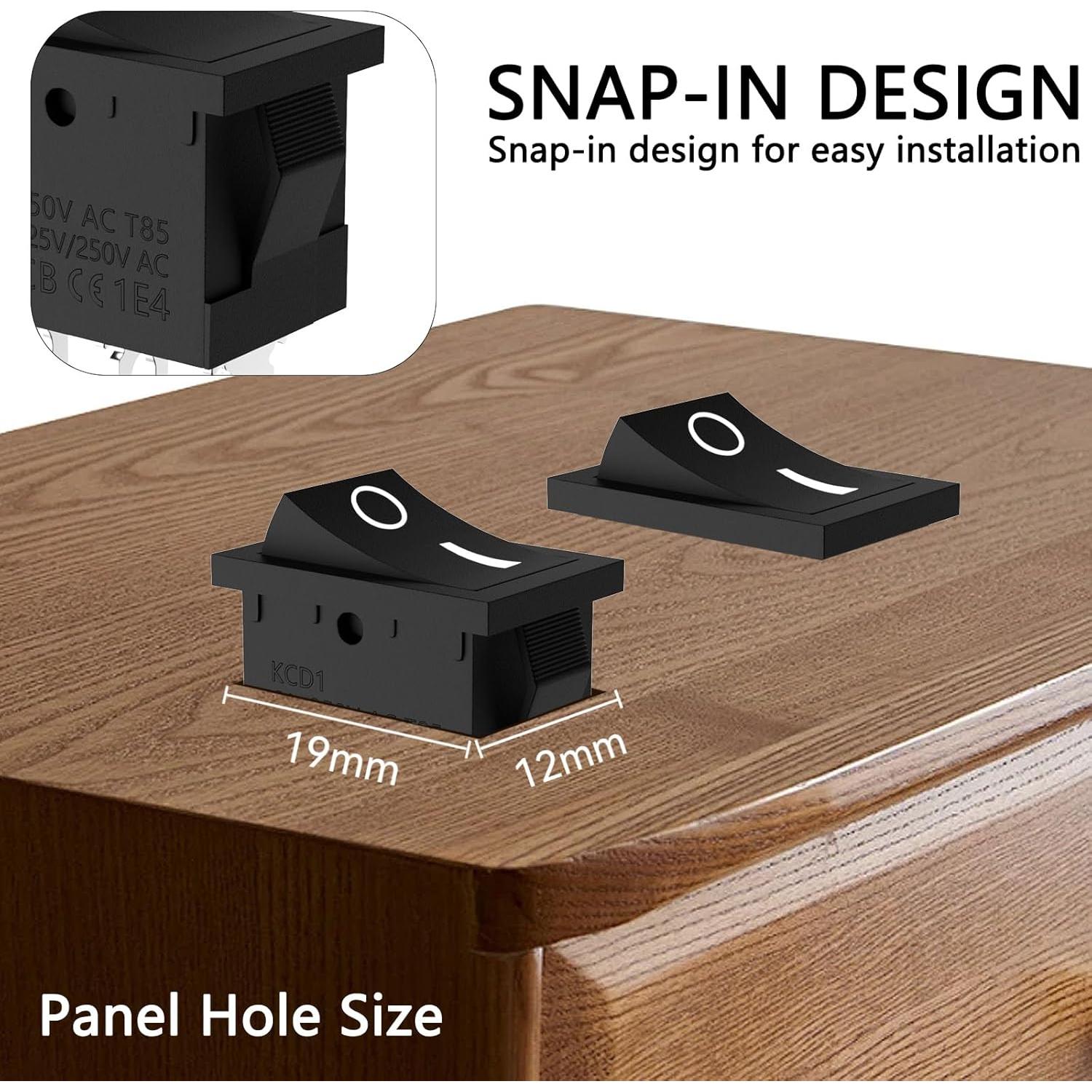 10 Interruptores Rocker KCD1 ON/OFF/ON 6A 250V AC 3 Pin