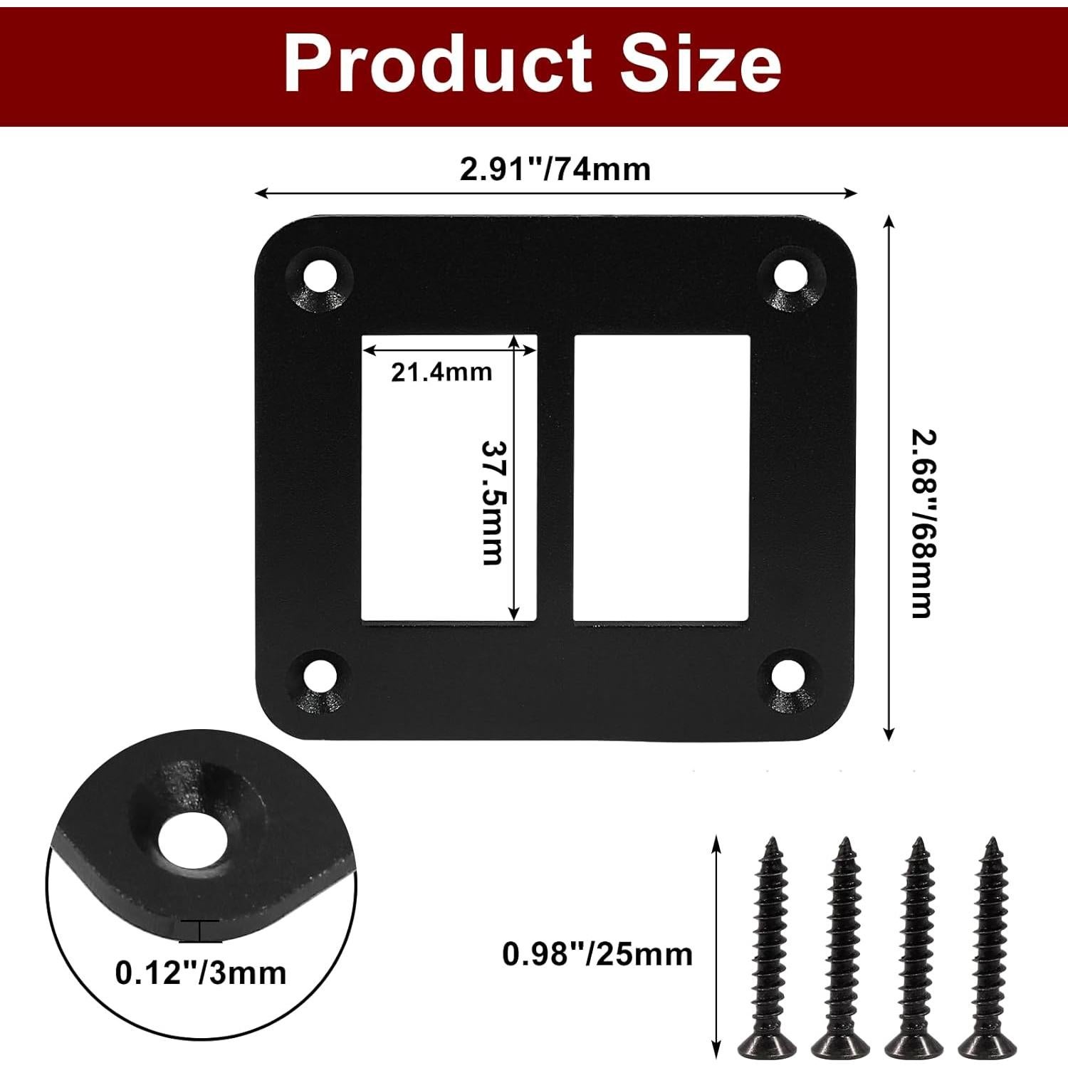 Soporte de Interruptor Rocker BokWin 2 Vías Negro Aluminio