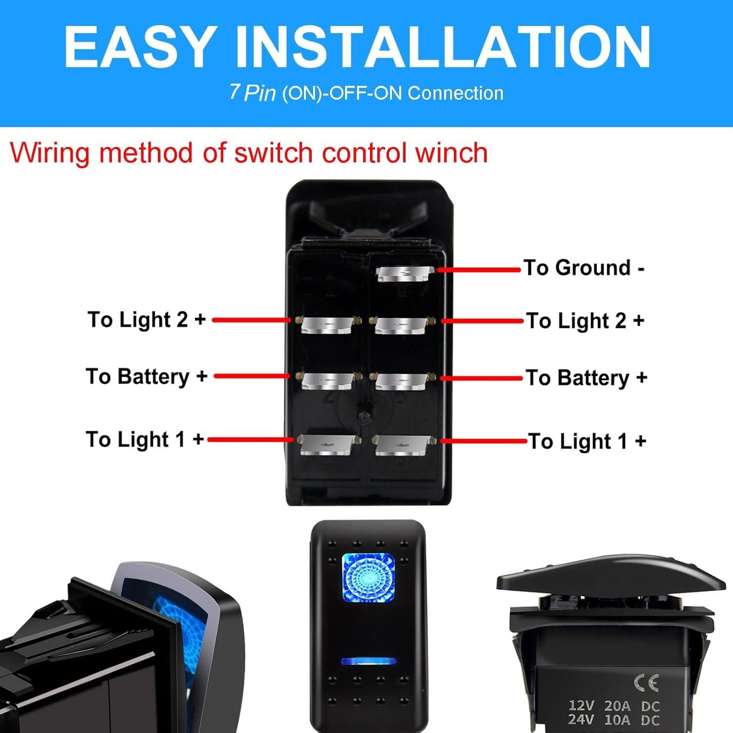 Interruptor de Palanca SPST 12V 20A MIIGII 7 Pines LED