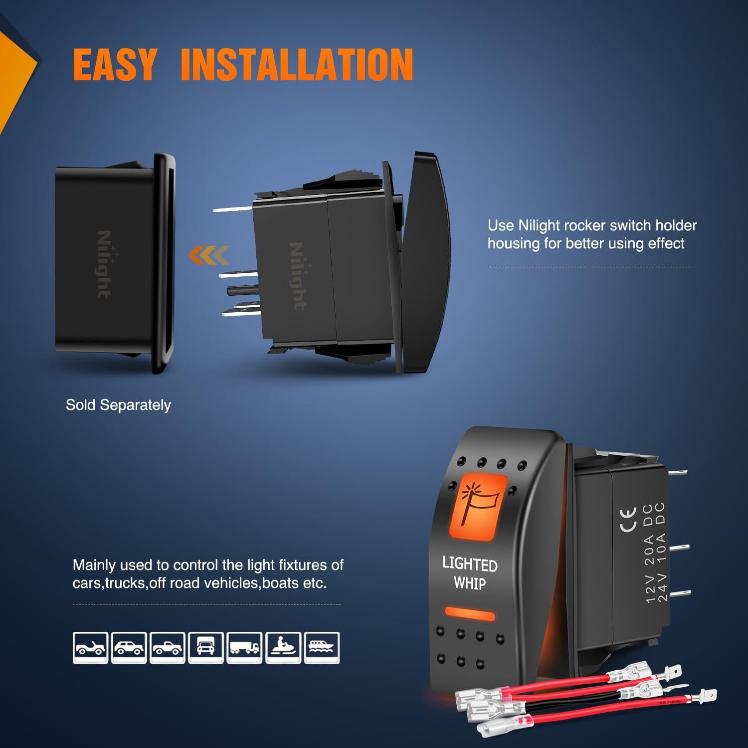 Interruptor Rocker Iluminado Nilight 5 Pines 12V 24V SPST