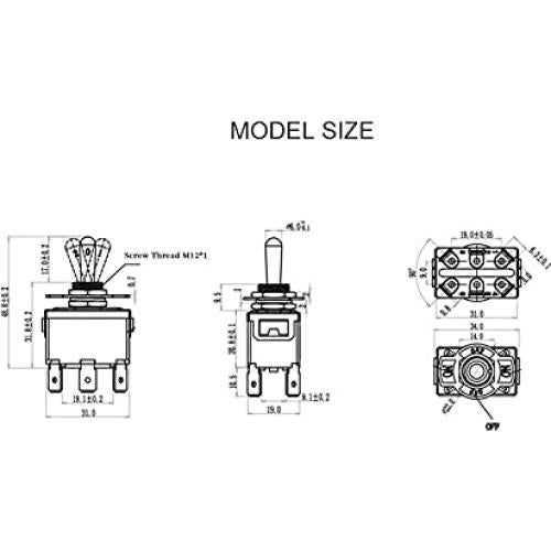 Interruptor de Palanca IndusTec DPDT 20A 12V 3 Posiciones