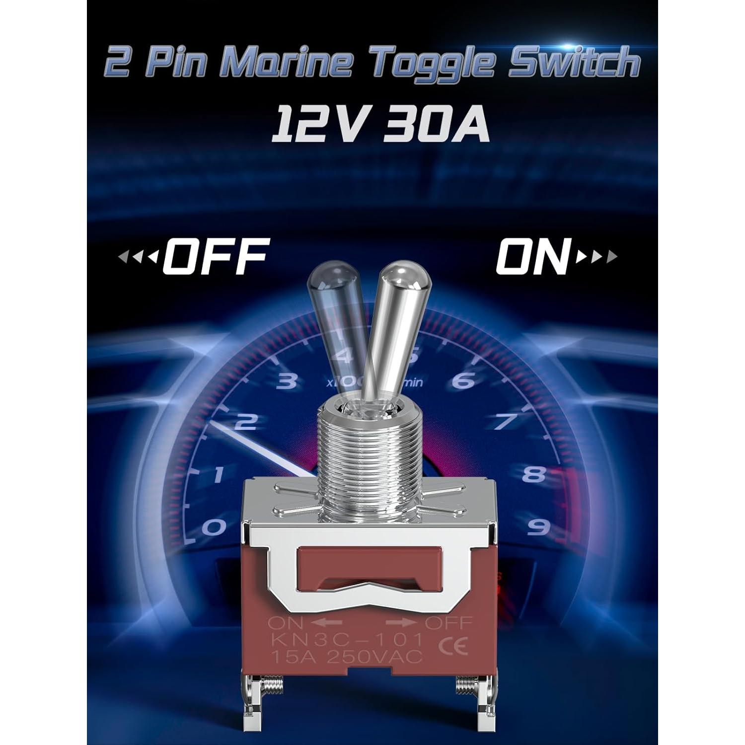 Interruptor de Palanca Marino 12V SPST Mellbree 6 Pcs 30A