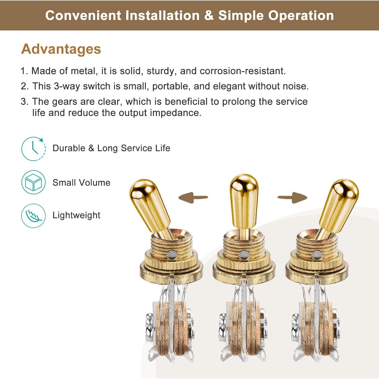 Interruptor de Palanca 3 Vías Dorado MECCANIXITY para Guitarras Eléctricas