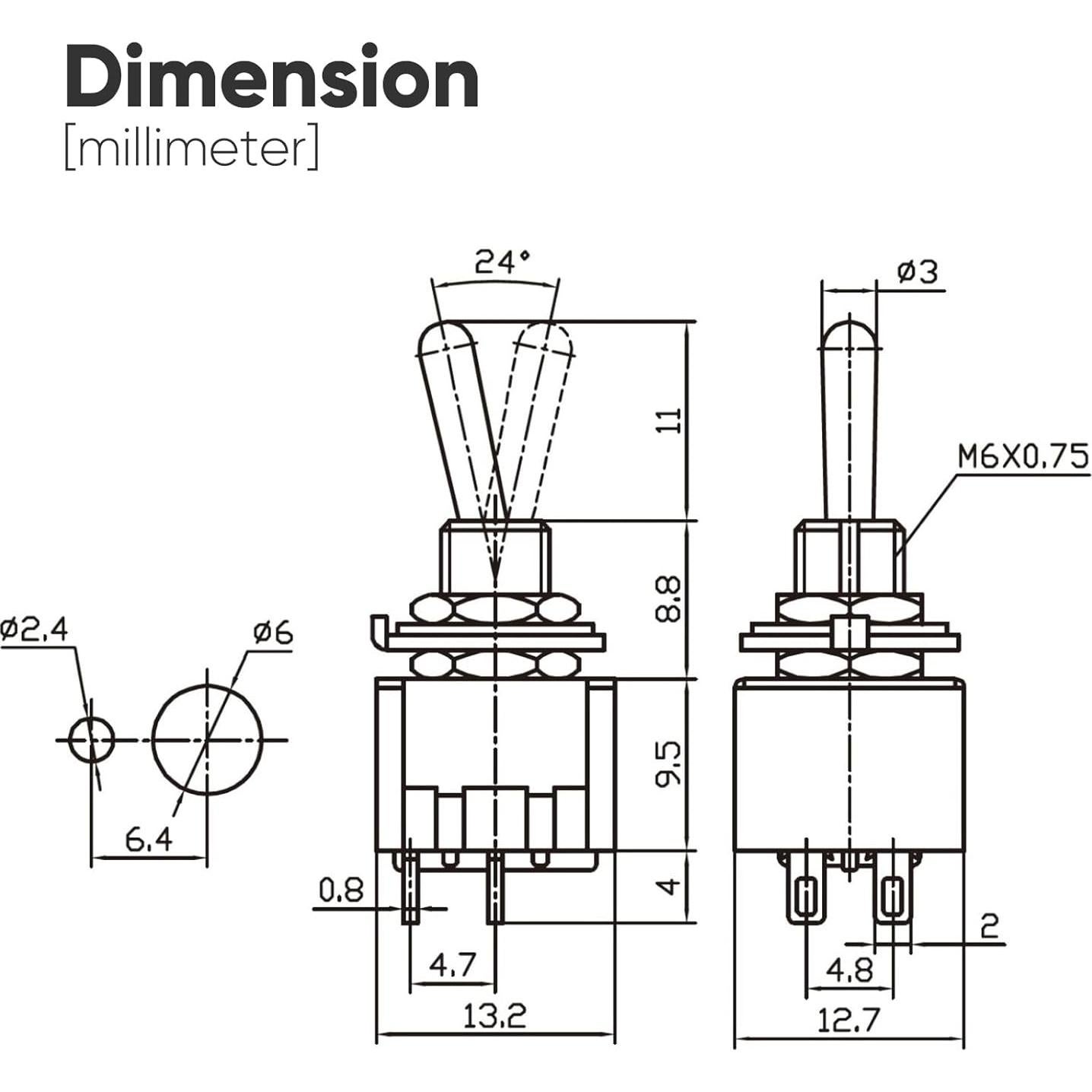 Paquete de 6 Interruptores de Palanca MTS-201 UL 6A Impermeables