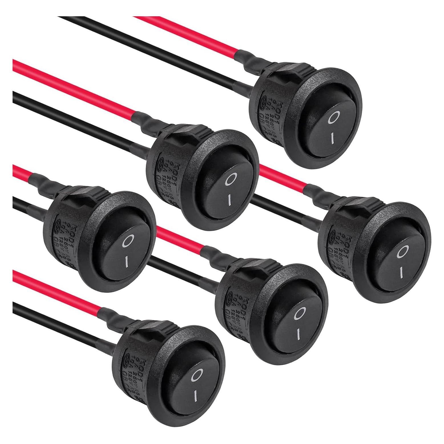6 Interruptores Rocker Redondos KCD1 ON/OFF 6A 250V 10A 125V