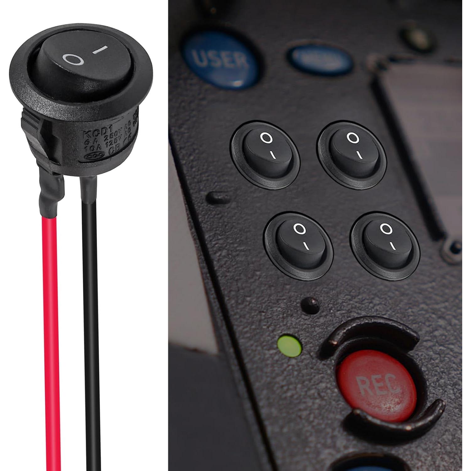 6 Interruptores Rocker Redondos KCD1 ON/OFF 6A 250V 10A 125V