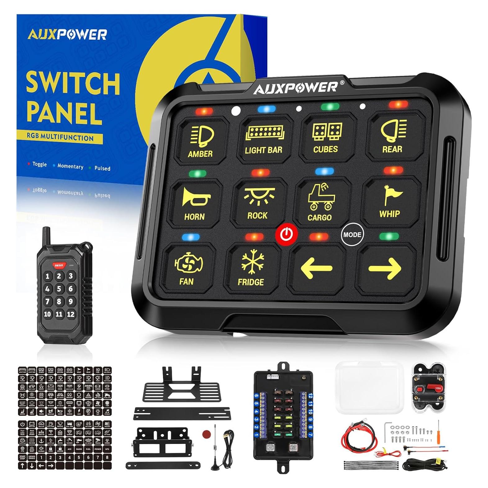 Panel de Interruptores Auxpower 12 Gang RGB con Control Remoto