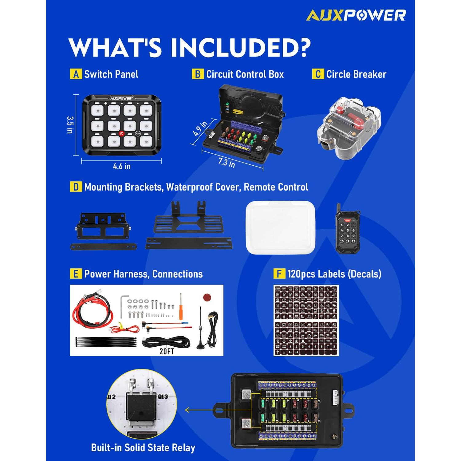 Panel de Interruptores Auxpower 12 Gang RGB con Control Remoto