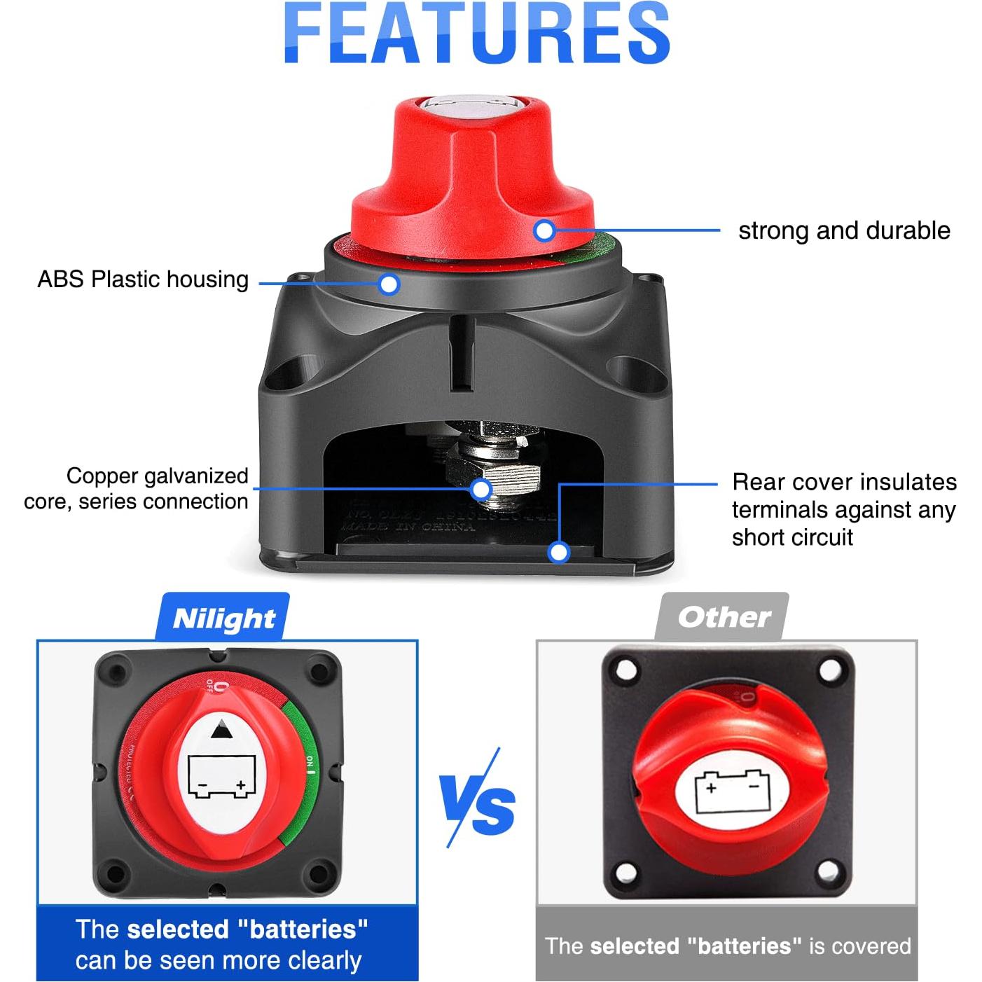 Interruptor de Batería Nilight 90015A 12-48V On/Off Impermeable