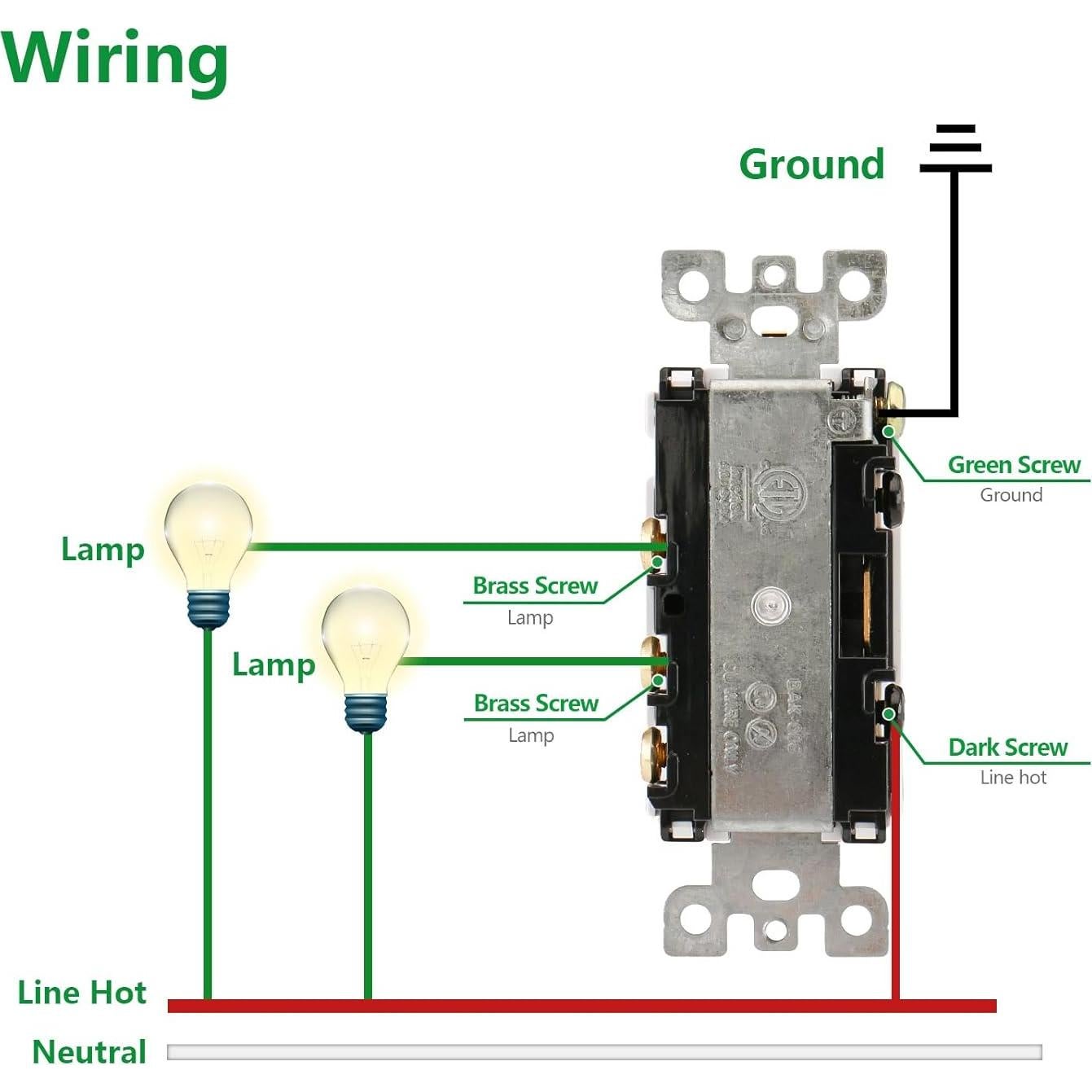 Interruptor de Luz Doble Palanca Wengart BAK-006 15A 120V