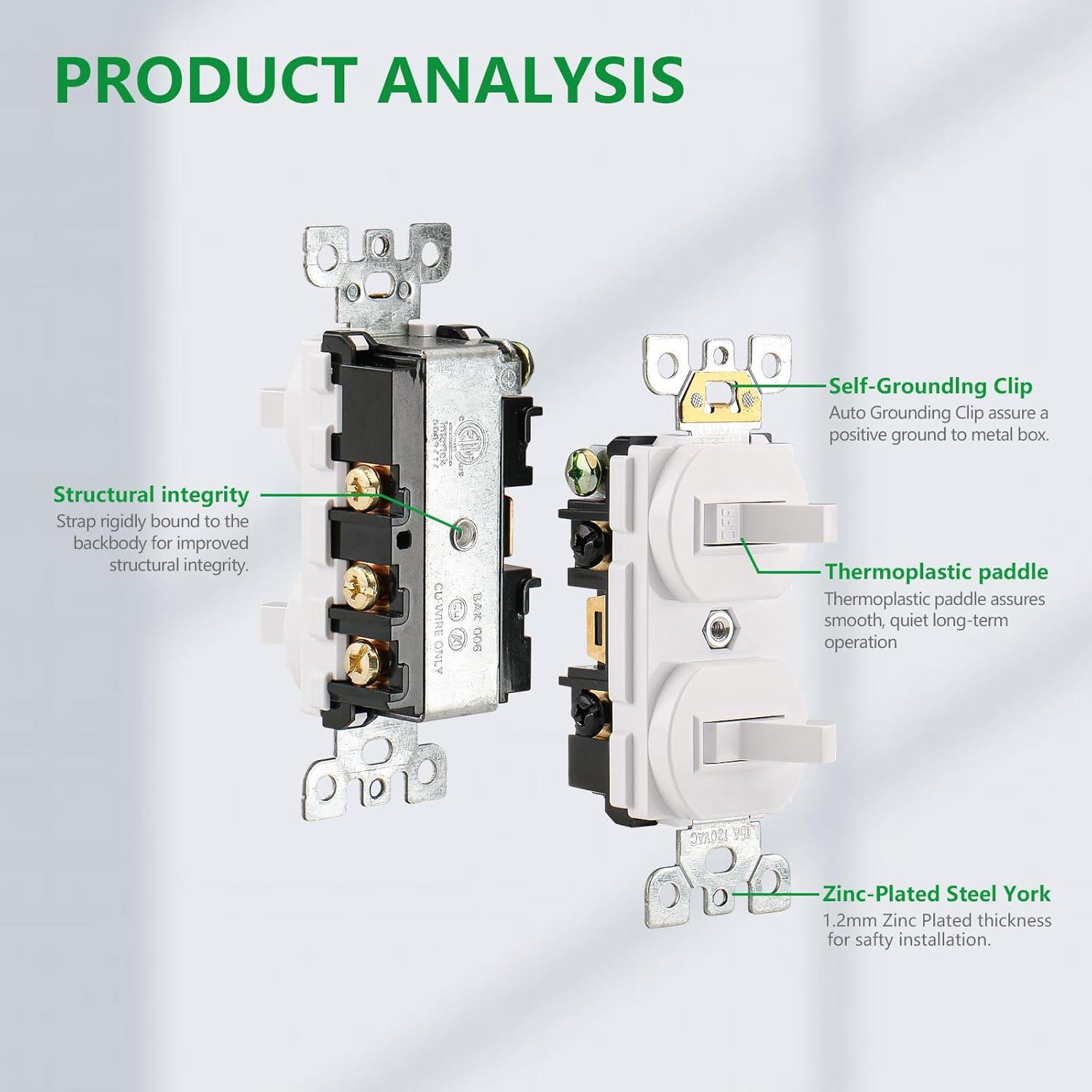 Interruptor de Luz Doble Palanca Wengart BAK-006 15A 120V