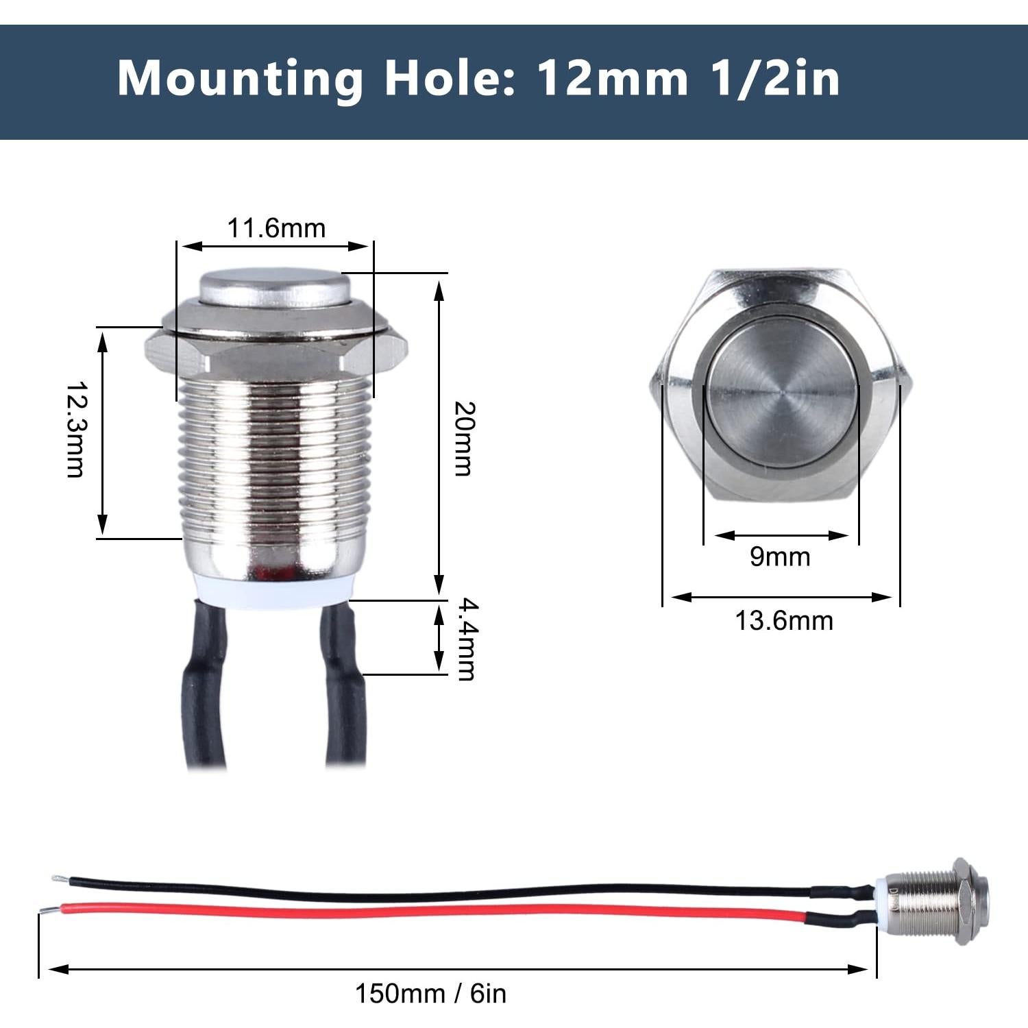 Paquete de 2 Interruptores Momentáneos DMWD 12mm IP66