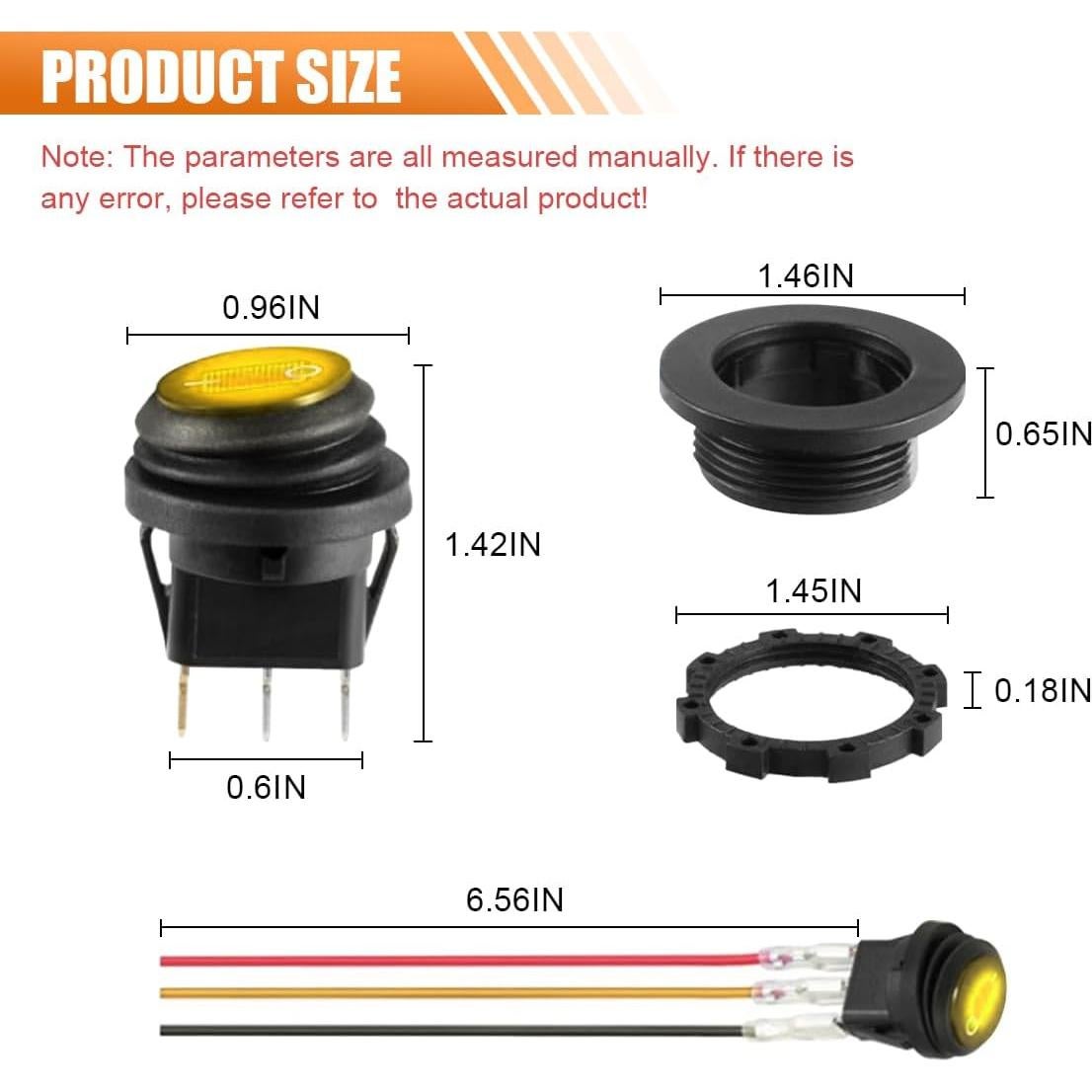 Interruptor Rocker Redondo 12V LAINLOY Amarillo LED Impermeable