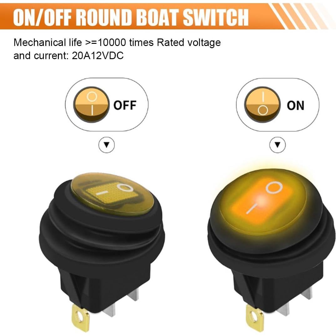 Interruptor Rocker Redondo 12V LAINLOY Amarillo LED Impermeable