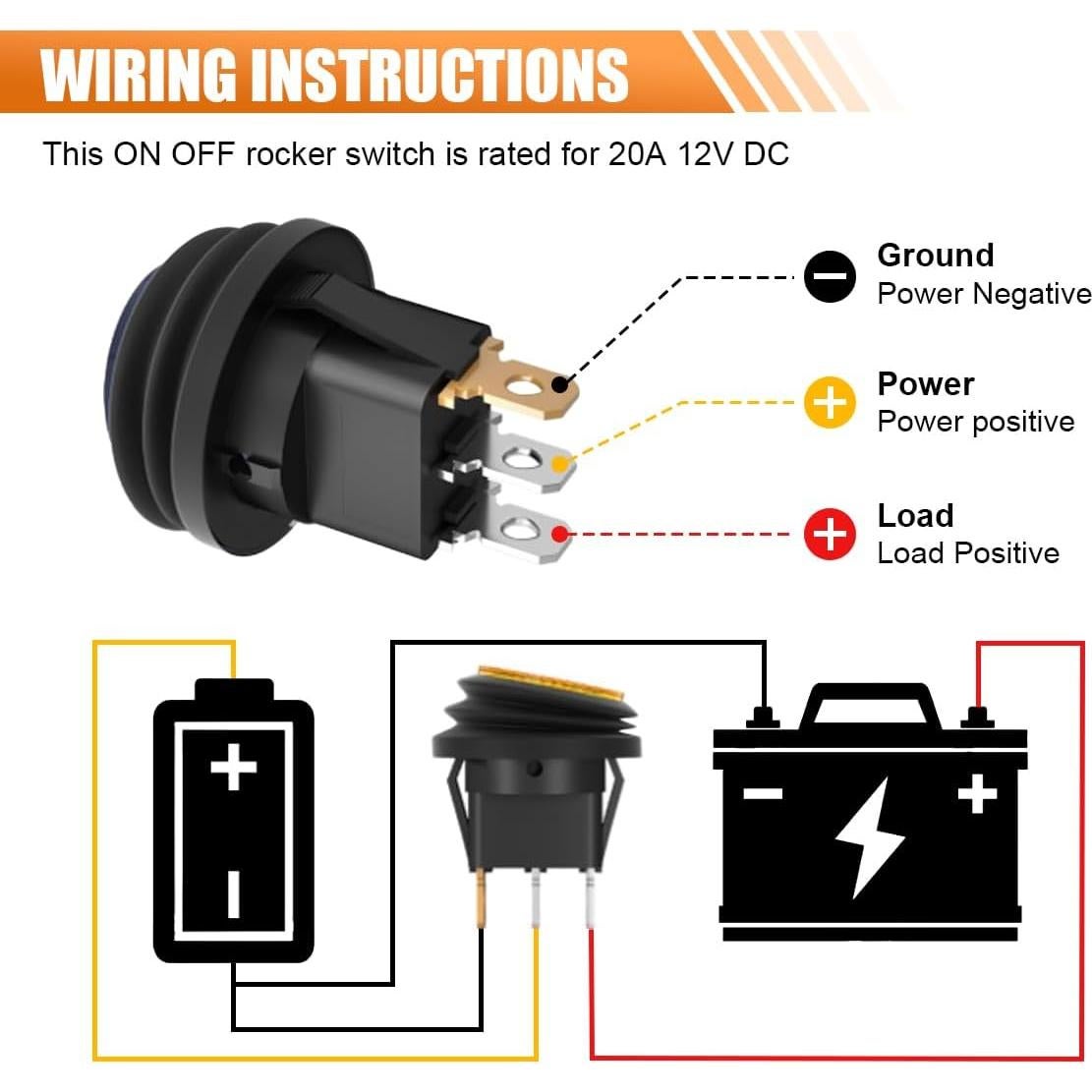 Interruptor Rocker Redondo 12V LAINLOY Amarillo LED Impermeable