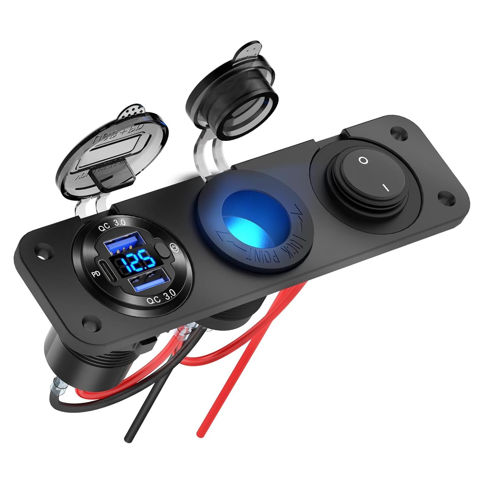 Cargador de Coche USB 12V Hapytrip con 3 Puertos y Voltímetro