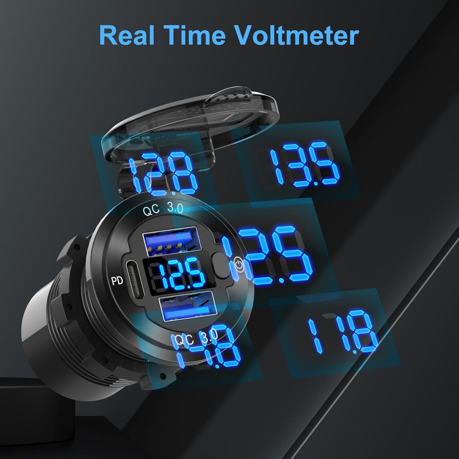 Cargador de Coche USB 12V Hapytrip con 3 Puertos y Voltímetro