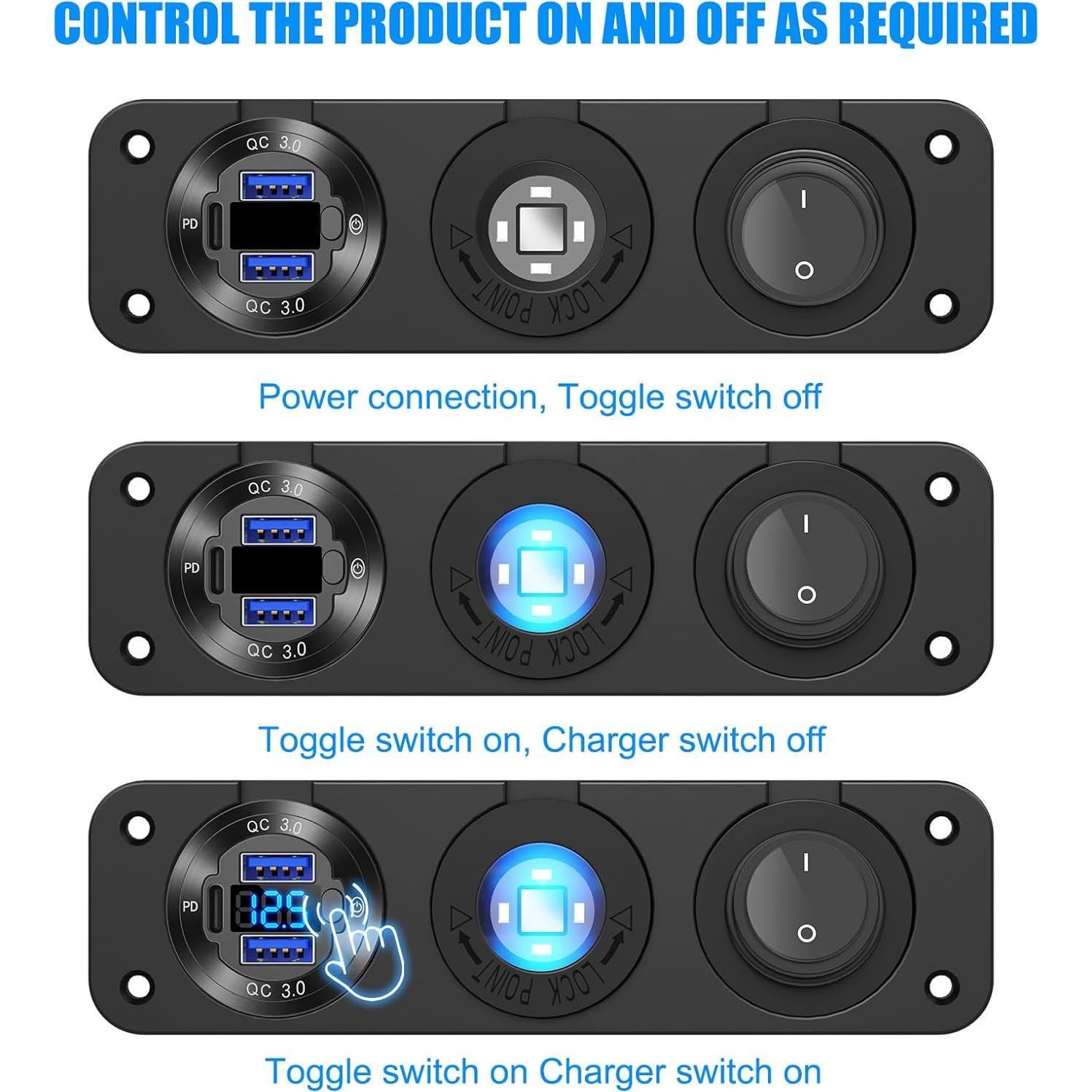 Cargador de Coche USB 12V Hapytrip con 3 Puertos y Voltímetro