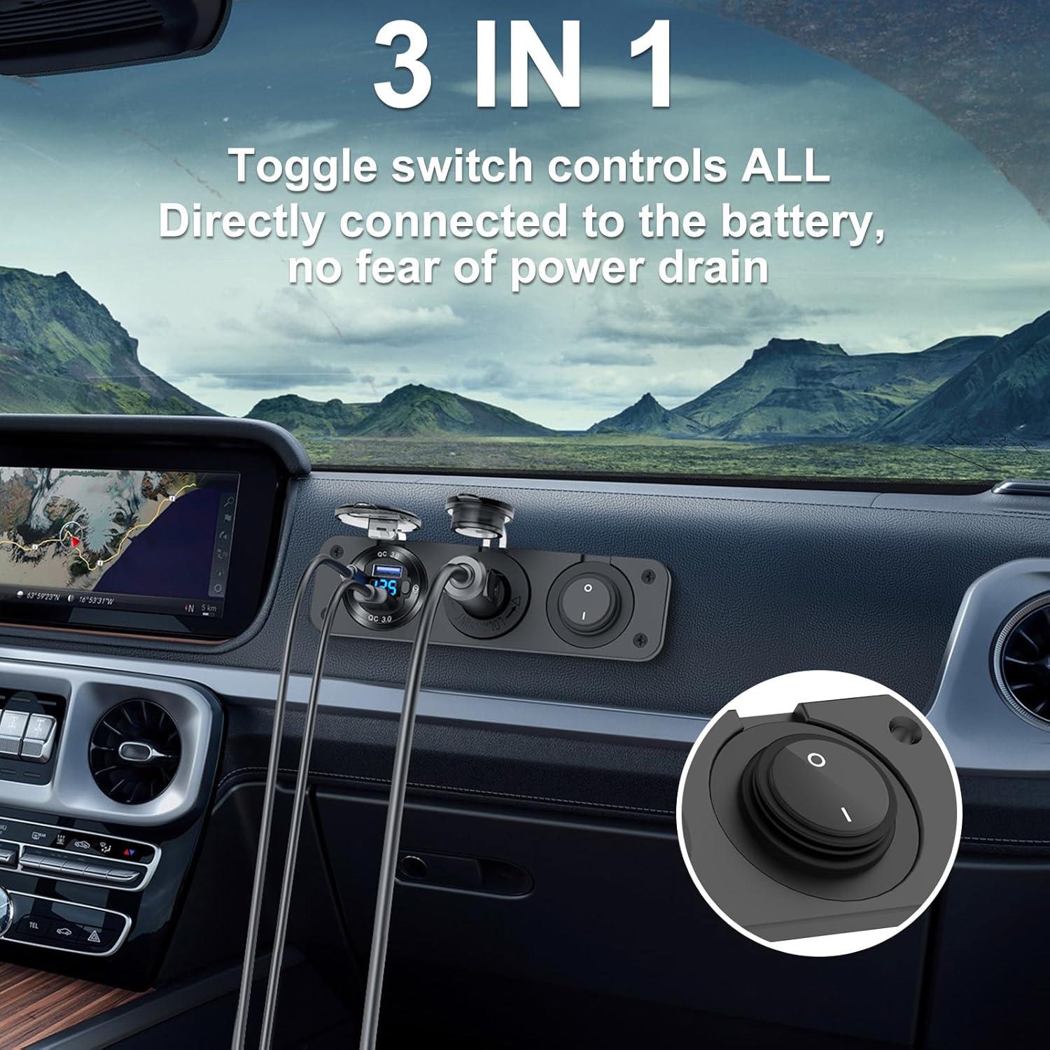 Cargador de Coche USB 12V Hapytrip con 3 Puertos y Voltímetro