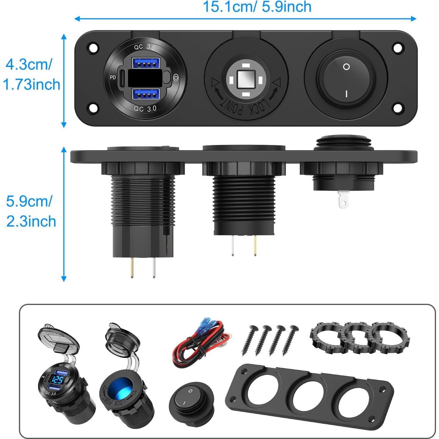 Cargador de Coche USB 12V Hapytrip con 3 Puertos y Voltímetro