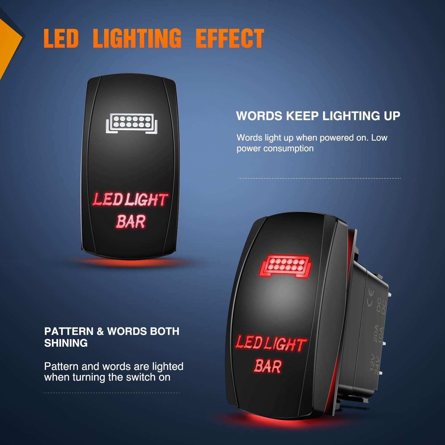 Interruptor de Palanca LED Nilight 90001R Rojo 5 Pines 20A 12V