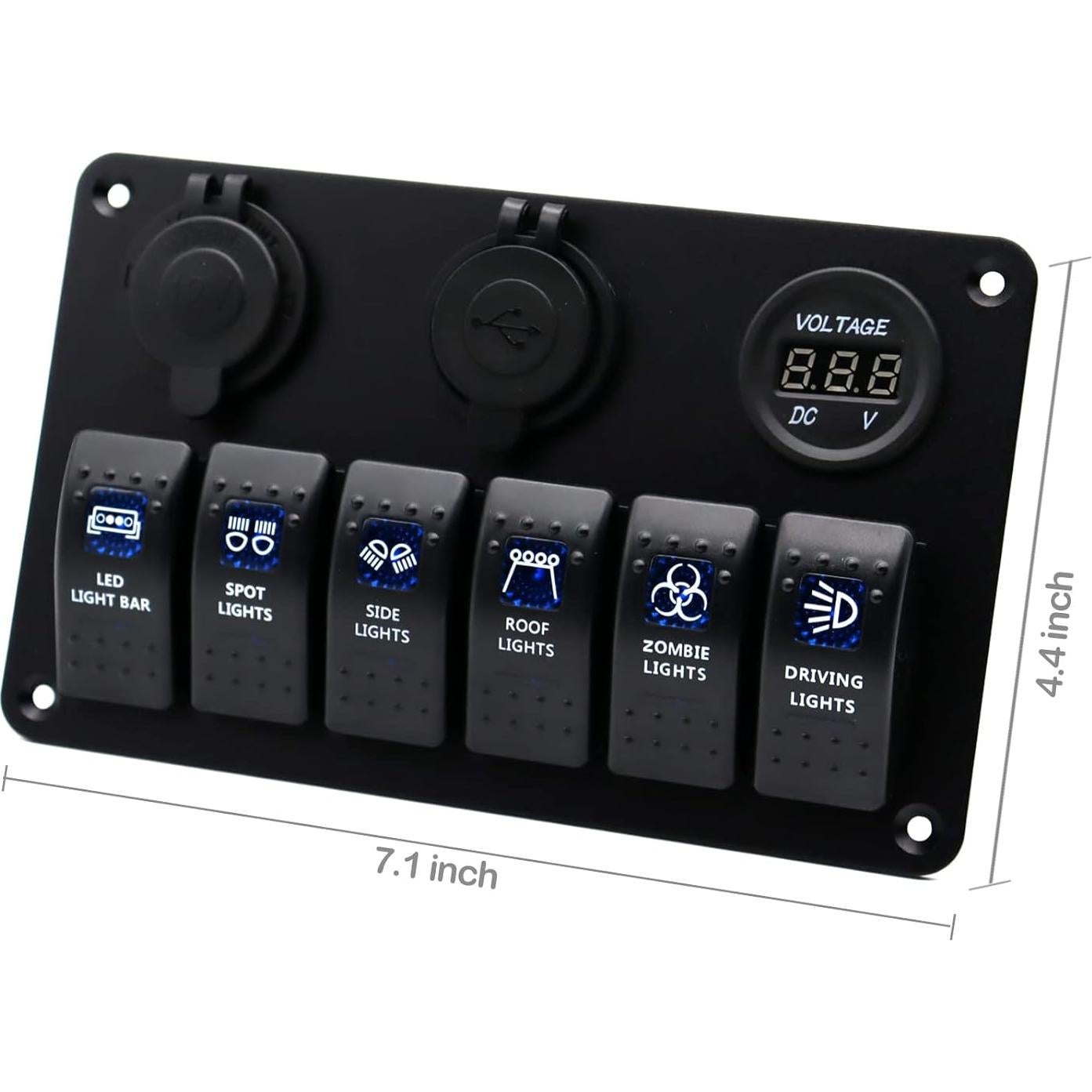 Panel Multifuncional Impermeable MOTONG 12V/24V con USB y Voltímetro