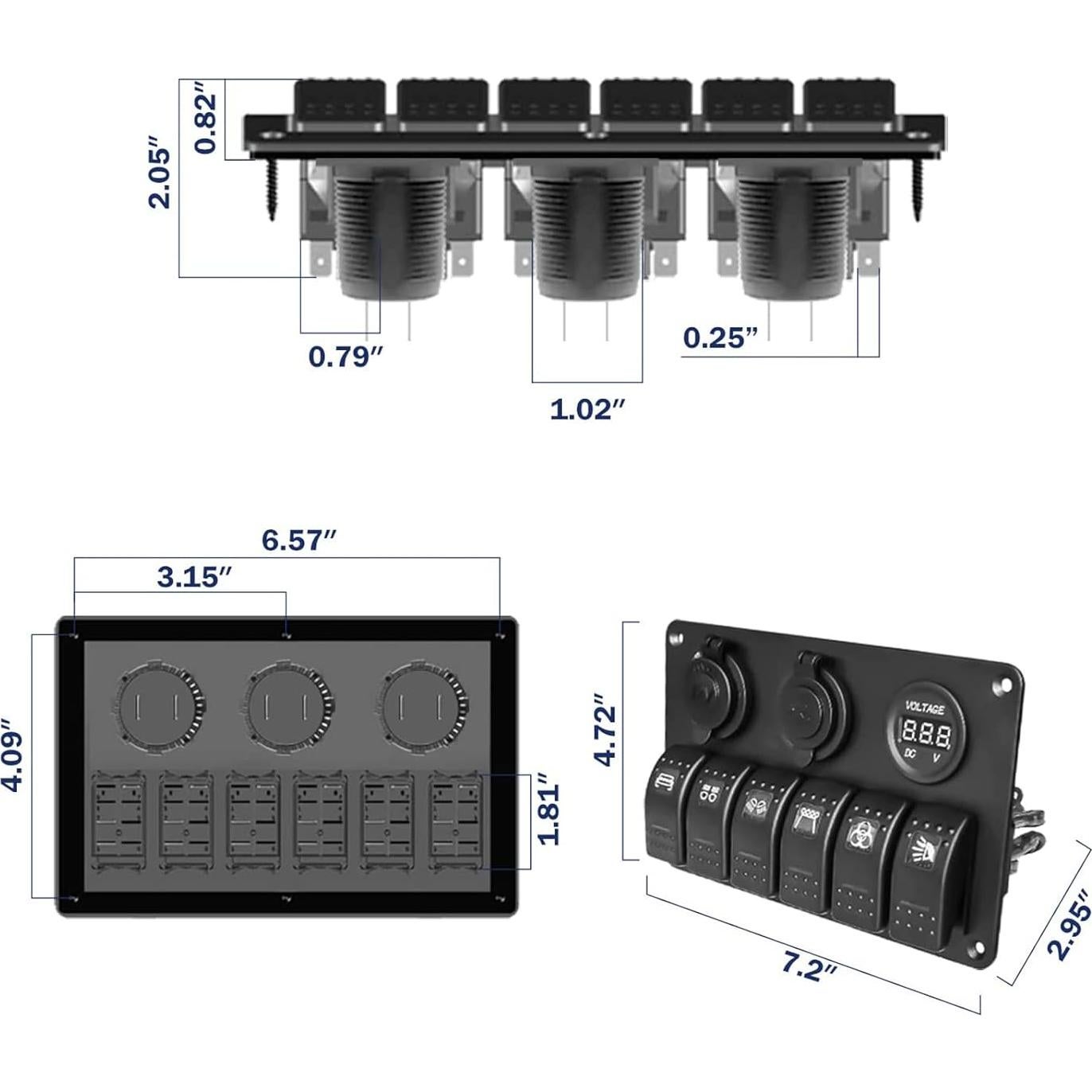 Panel Multifuncional Impermeable MOTONG 12V/24V con USB y Voltímetro