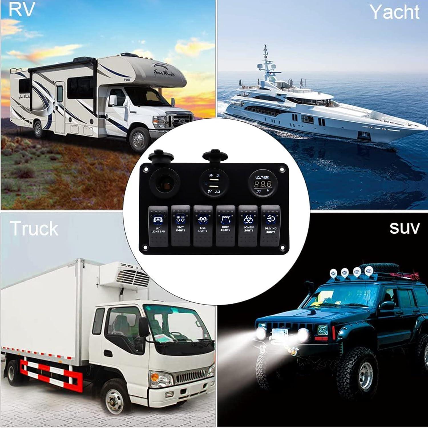 Panel Multifuncional Impermeable MOTONG 12V/24V con USB y Voltímetro