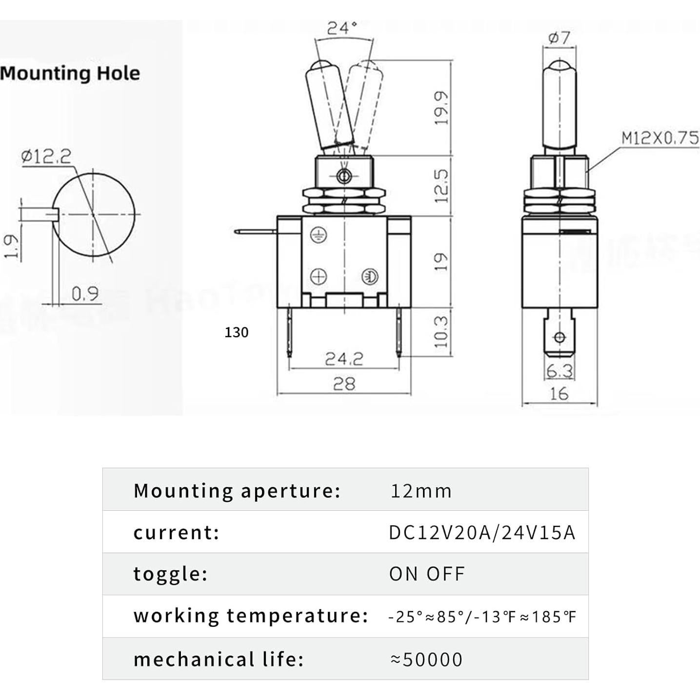 Interruptor de Palanca BDKG4 12V/24V Azul Impermeable 2 Pcs