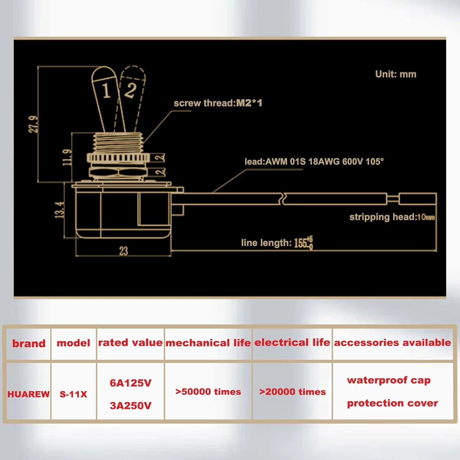 Interruptor de Palanca SPST 6A/125V 3A/250V MD-KN3-1 Negro